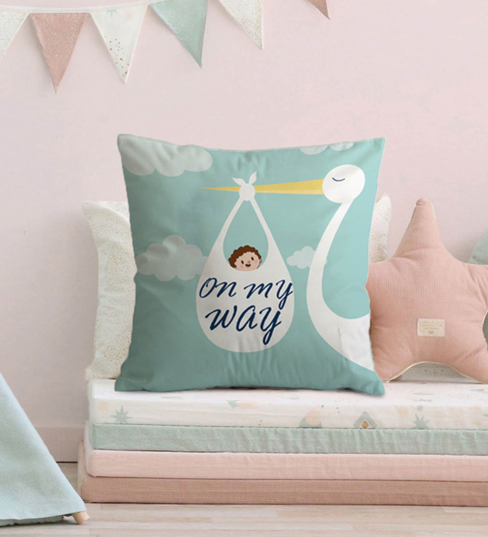 Canvas Cushion with Bird & Baby Print