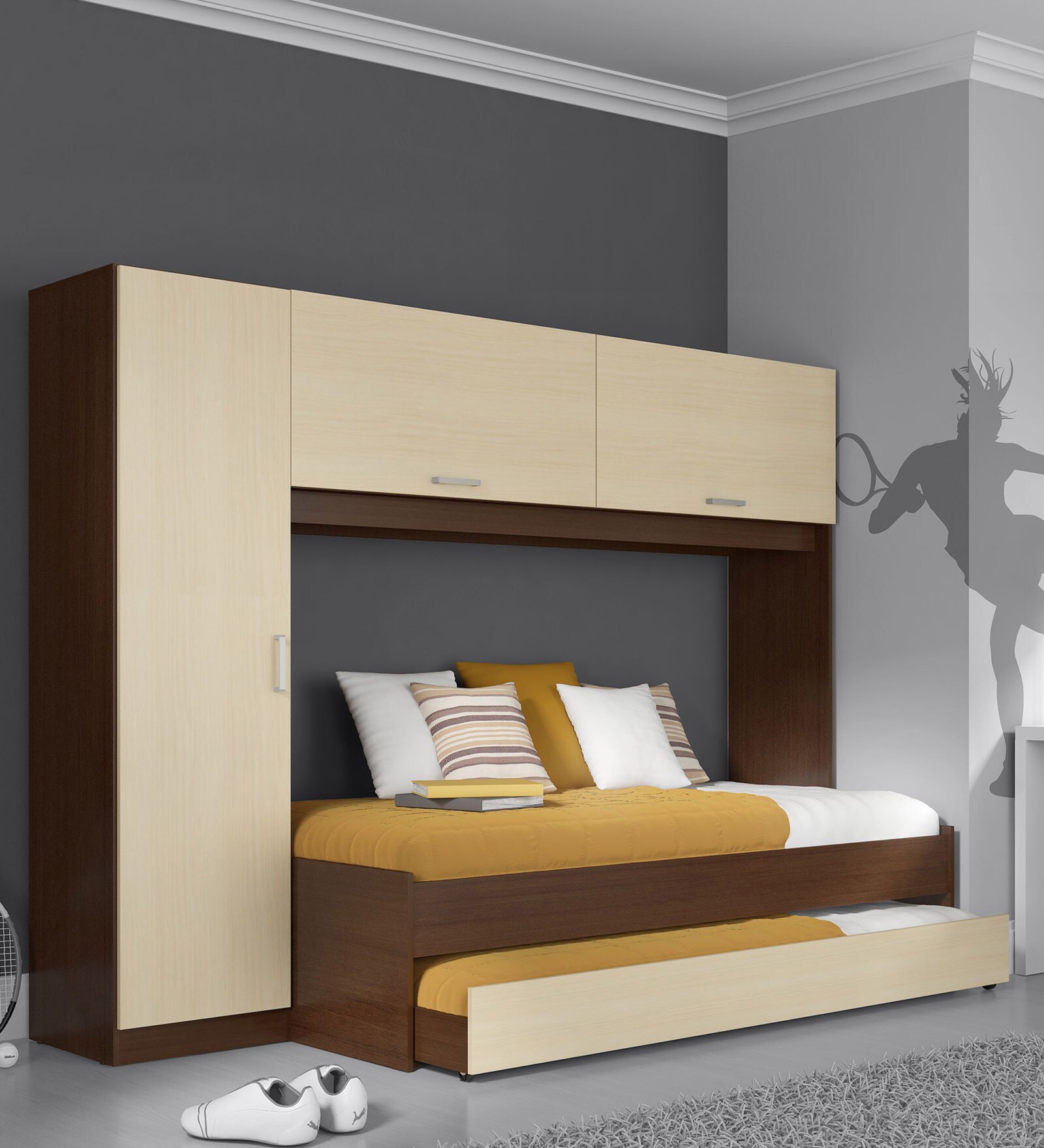 Buy Ivan Trundle Bed with Wardrobe in Maple Finish - CasaCraft at 1% ...