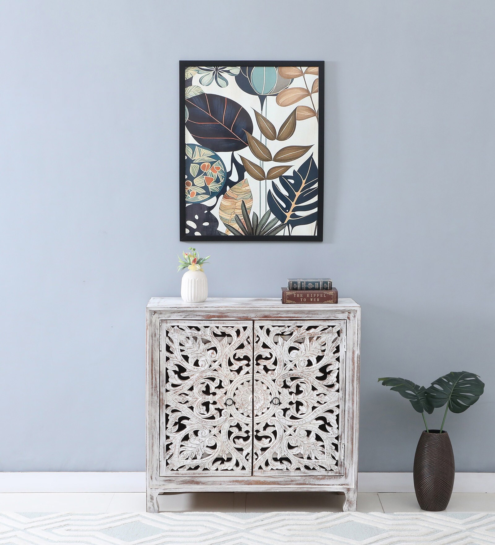Ivor Solid Wood Cabinet In White Distress Finish