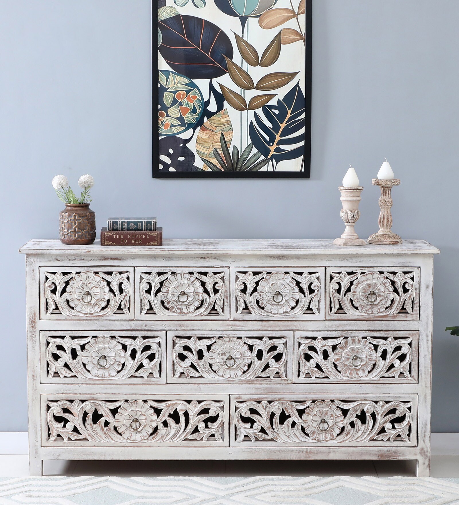 Ivor Solid Wood Chest Of Drawers In White Distress Finish