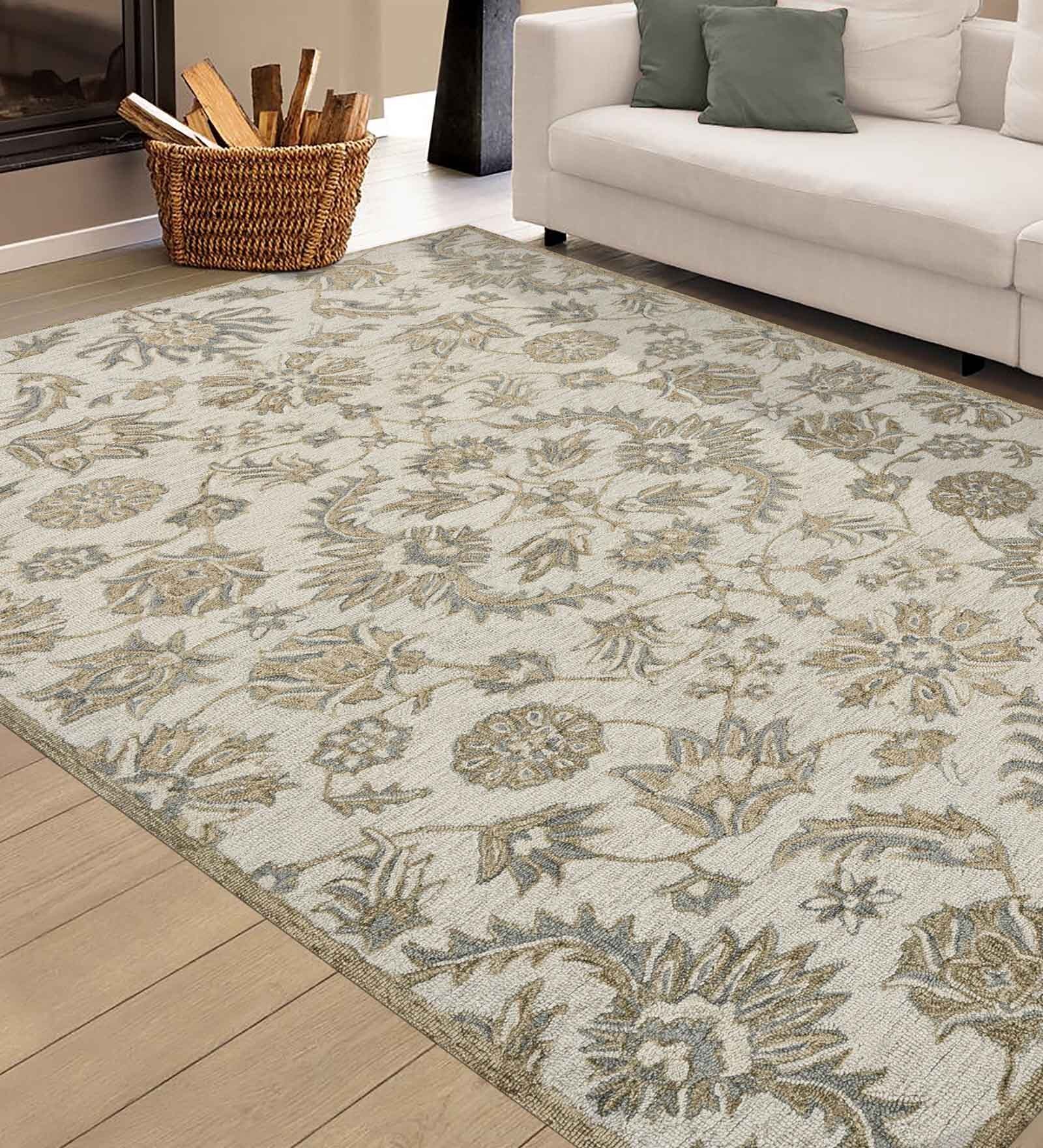 Ivory  Floral Wool 4X6  Hand-Tufted Carpet