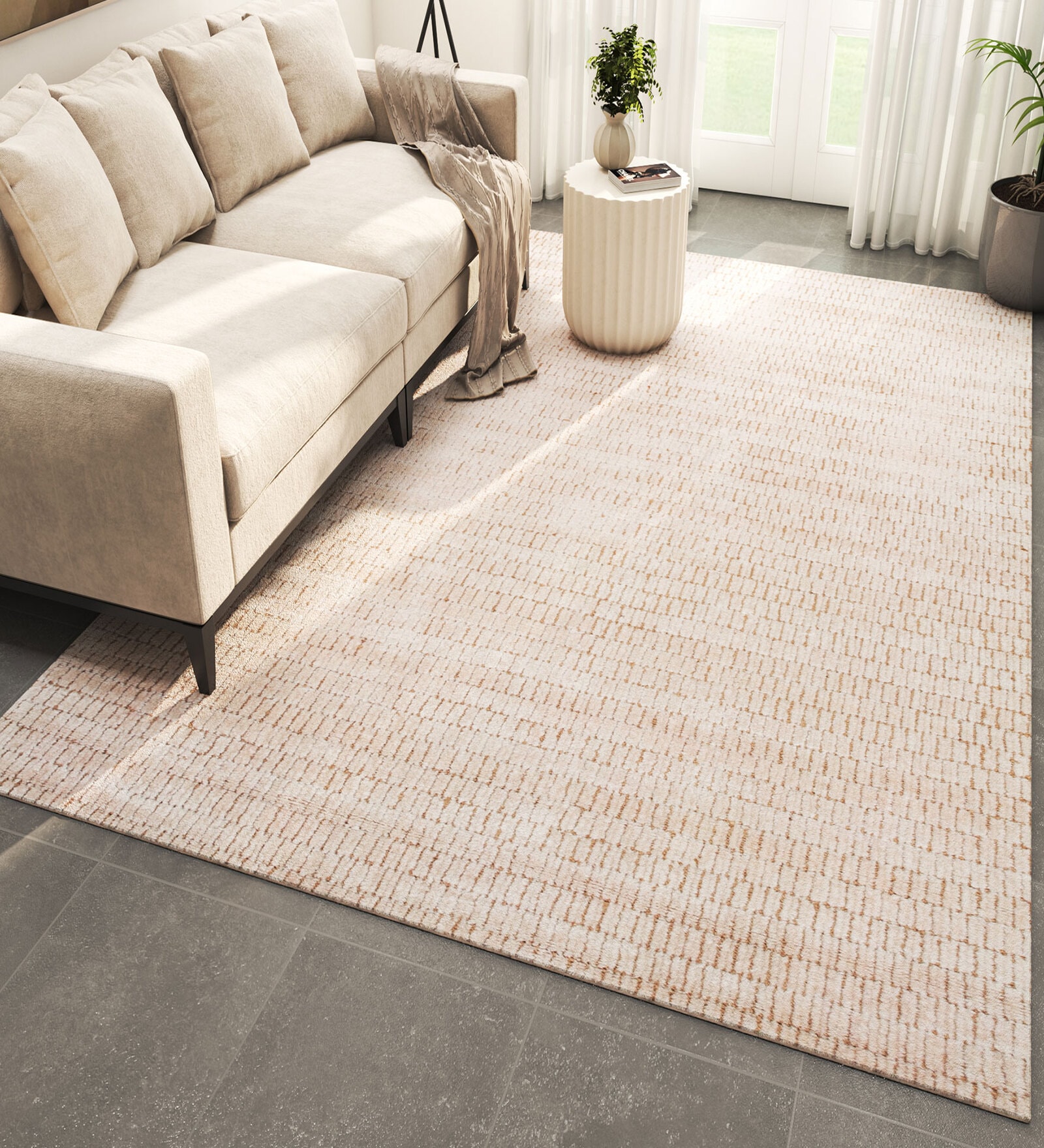 Ivory Abstract Viscose 5 ft X 8 ft Hand Woven Carpet