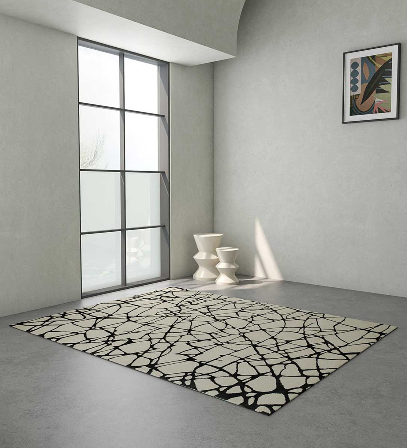 Ivory Abstract Wool & Viscose 9 ft x 12 ft Hand Woven Carpet