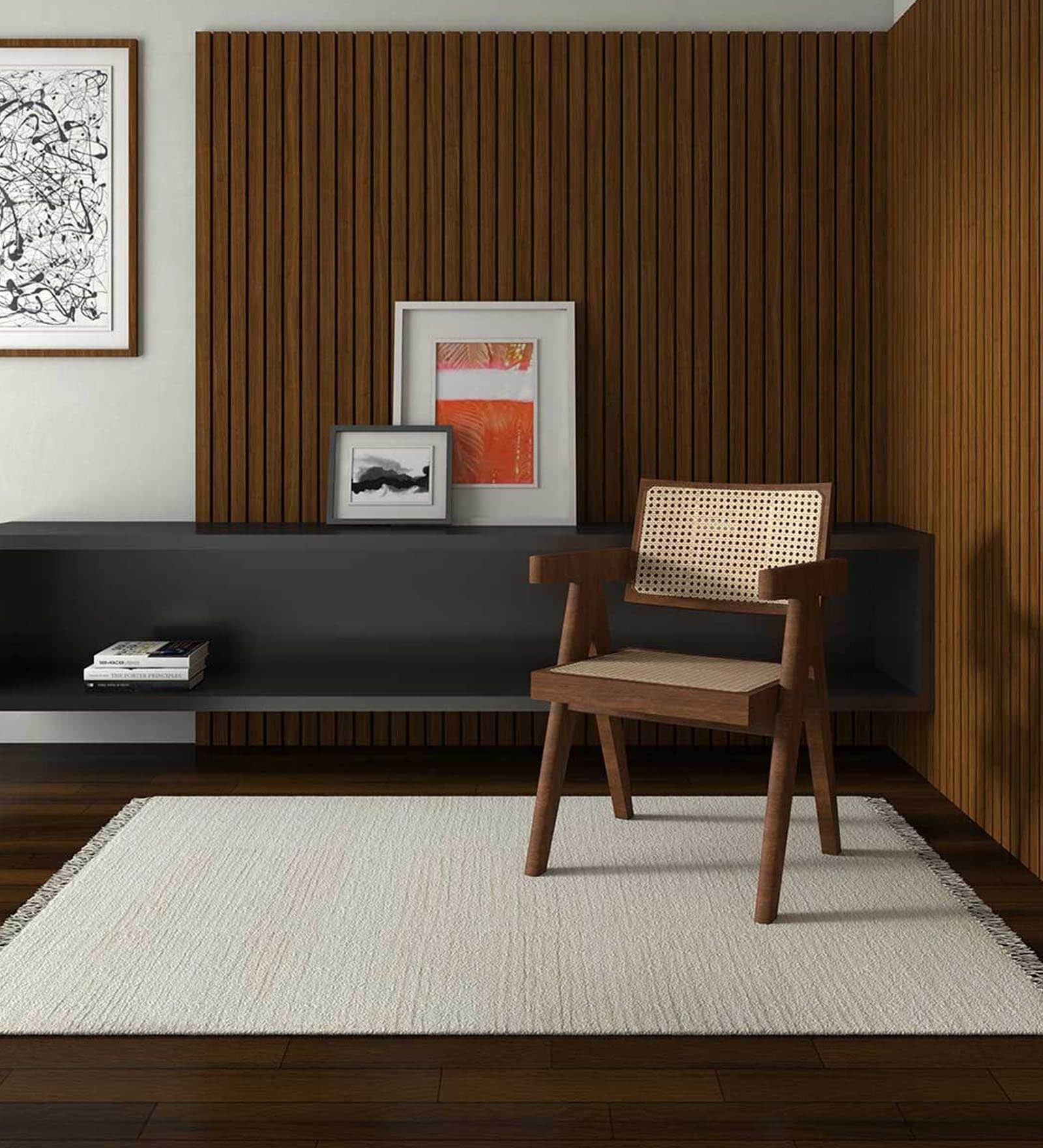 Ivory Abstract Wool 4 X 6 ft Hand Knotted Carpet