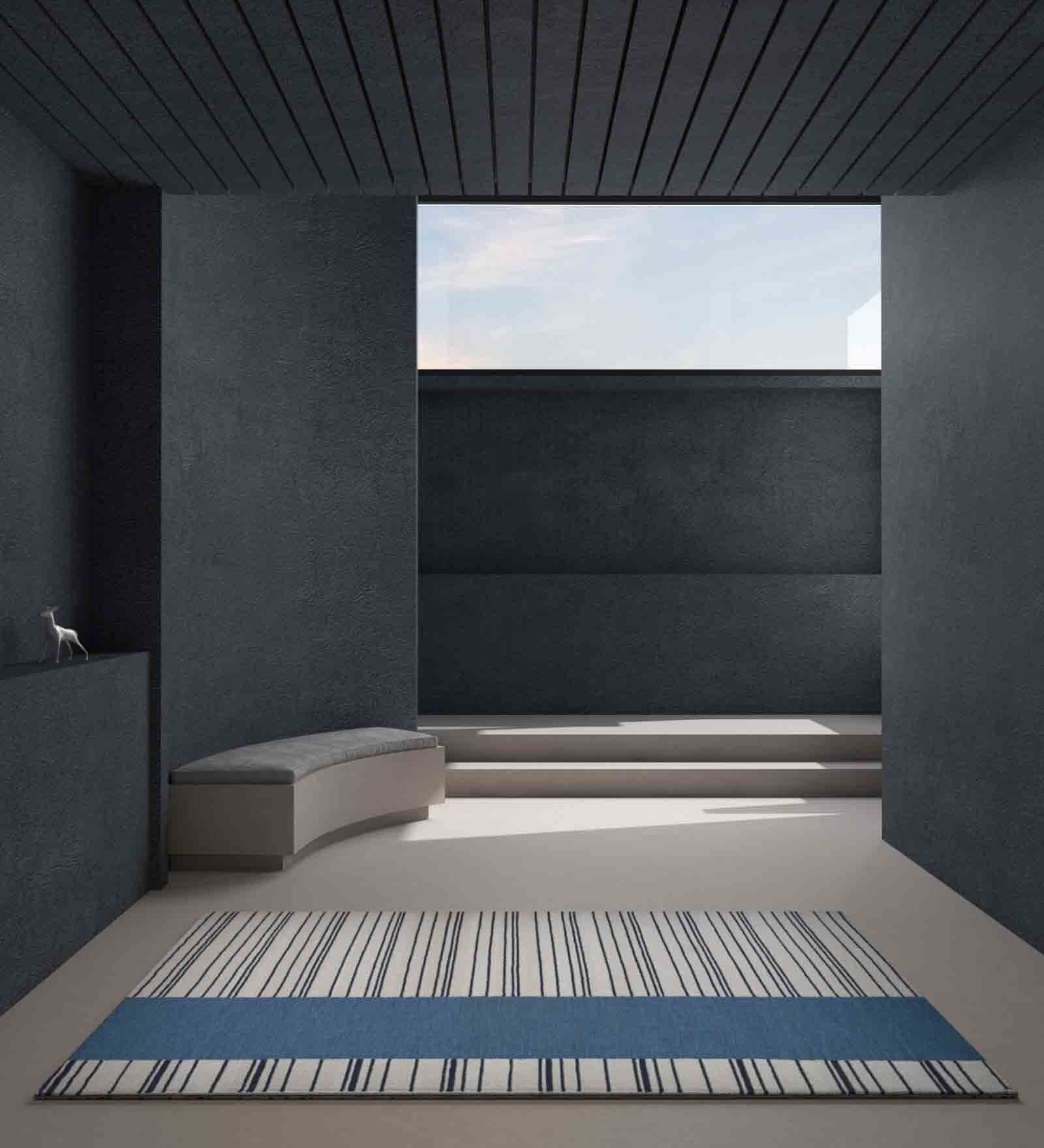 Ivory Striped Wool 5 ft X 8 ft Hand Woven Carpet