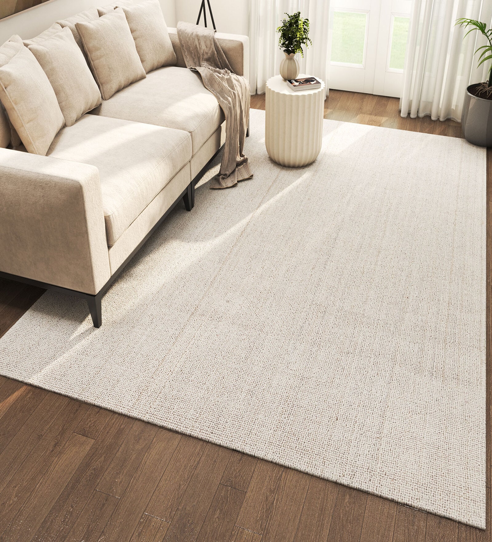 Ivory Abstract Wool 5 ft X 8 ft Hand Woven Carpet