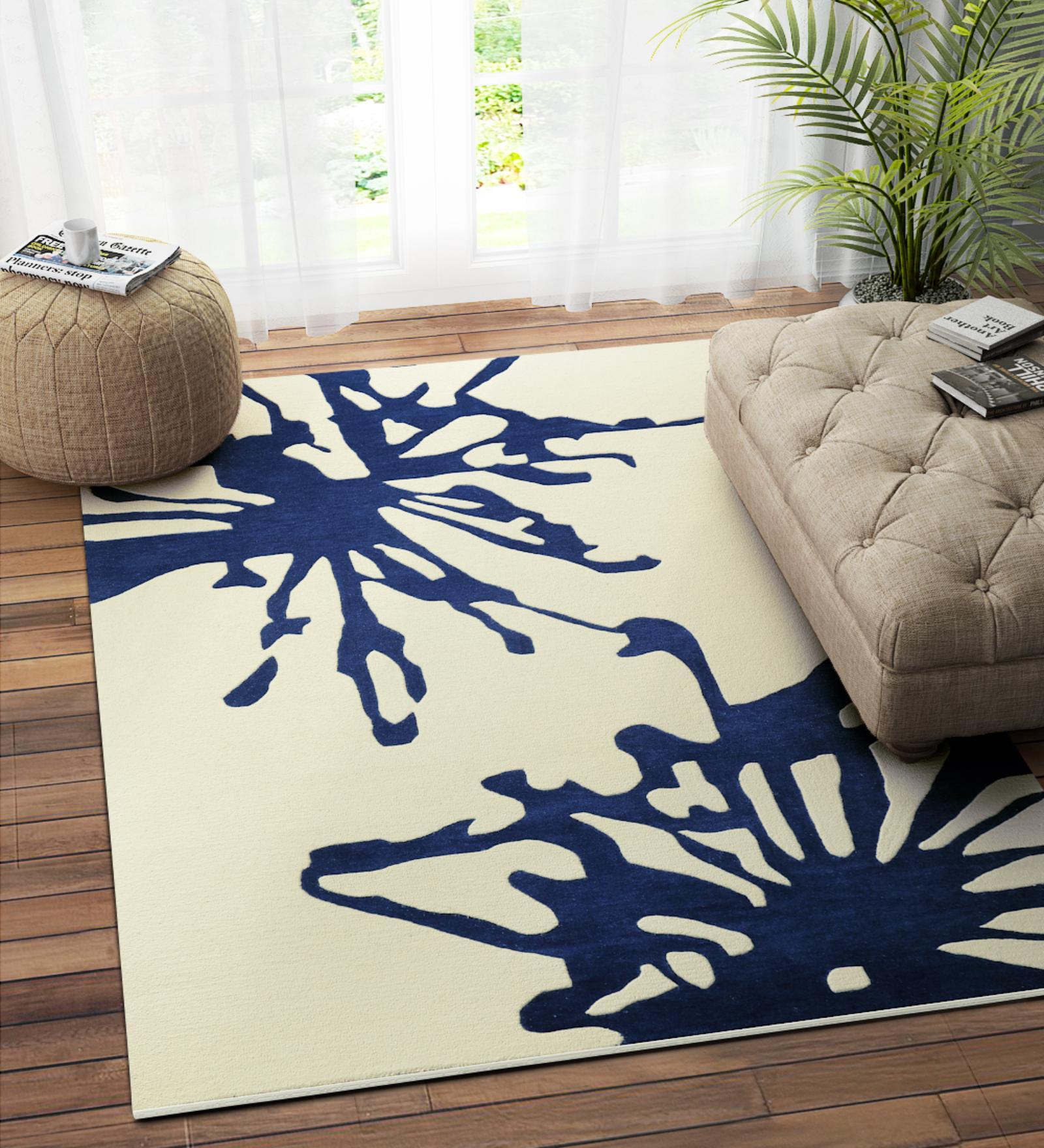 Ivory Abstract Wool 5ft x 8 ft Hand Tufted Carpet