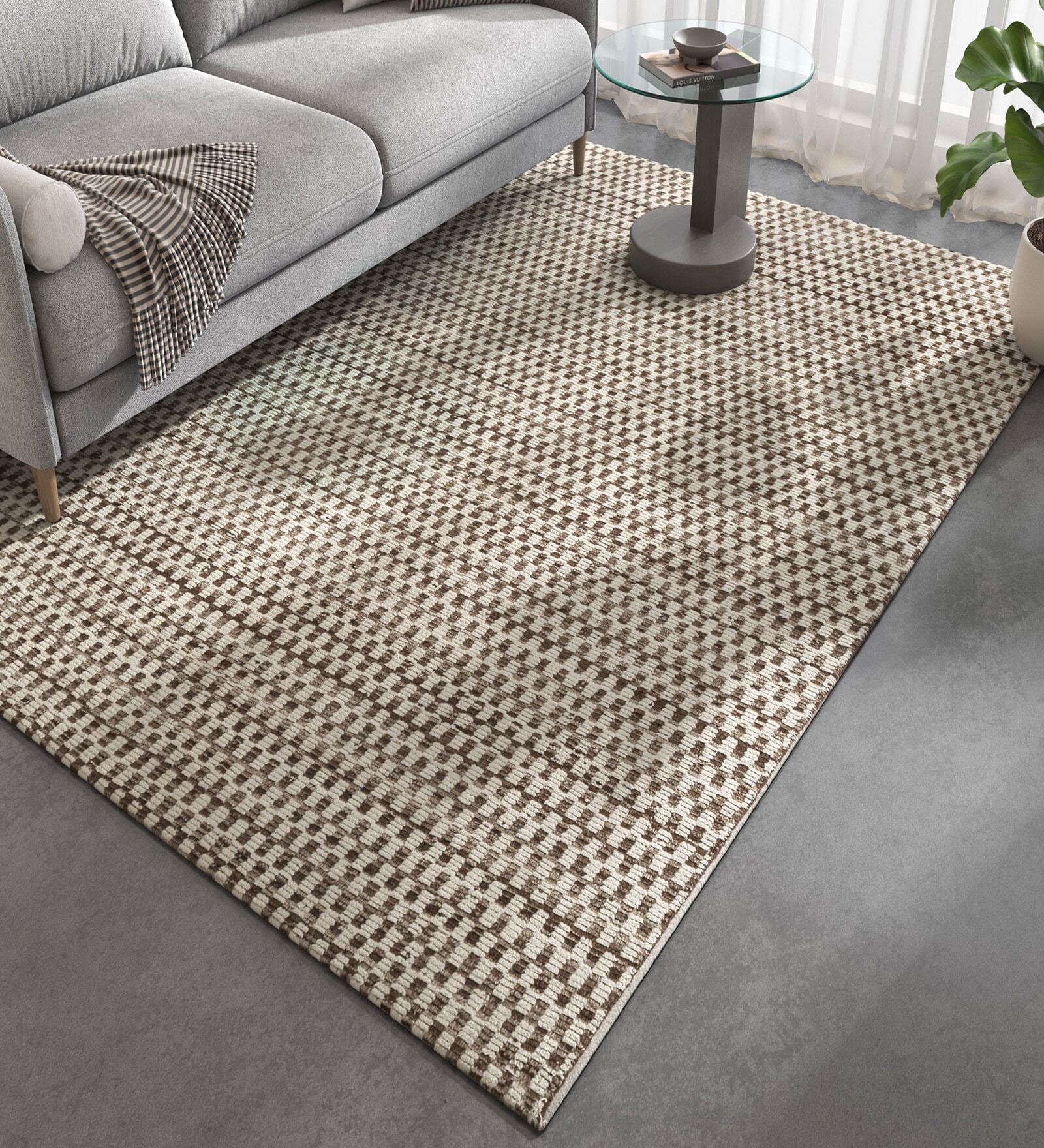 Ivory Abstract Wool 6 ft X 9 ft Hand Woven Carpet