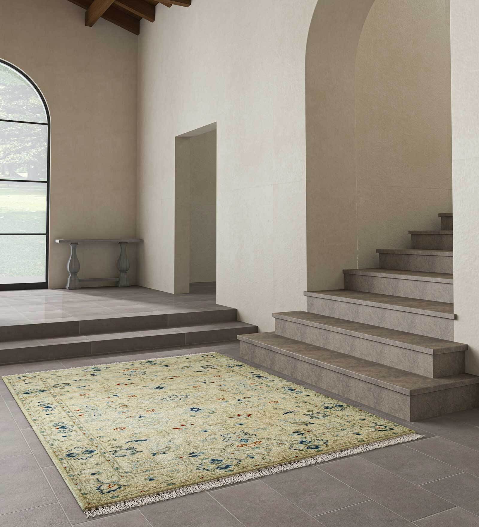 Ivory Abstract Wool 8 ft x 10 ft Hand Knotted Carpet