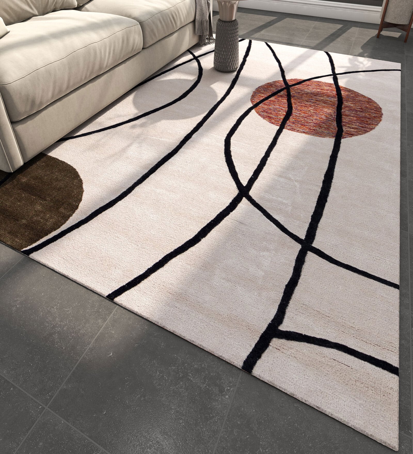 Ivory Abstract Wool and Viscose 5 ft X 8 ft Hand Tufted Rectangle Carpet