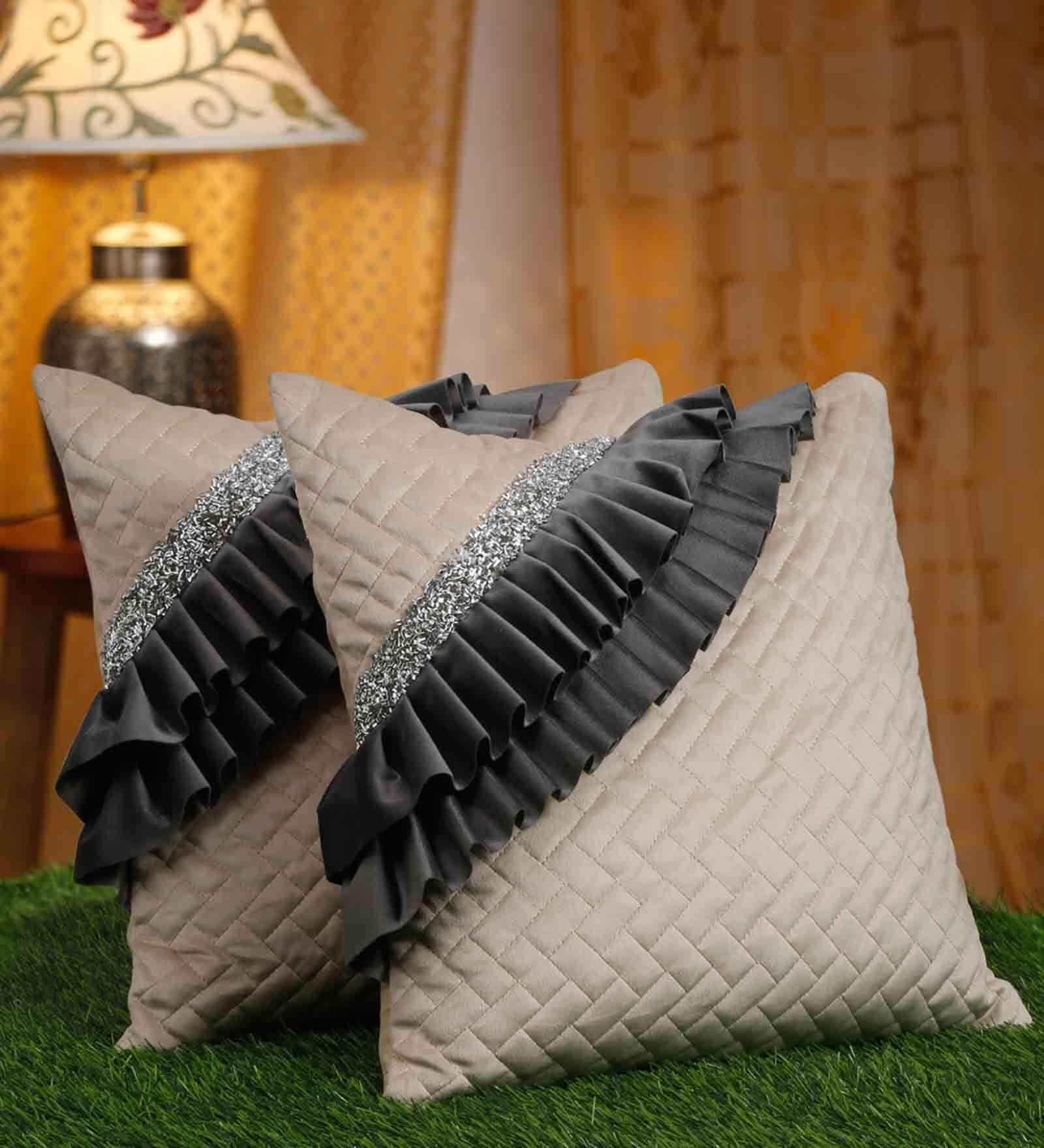 Ivory and Grey Silk Textured 24x24 inches (Set of 2) Cushion Covers