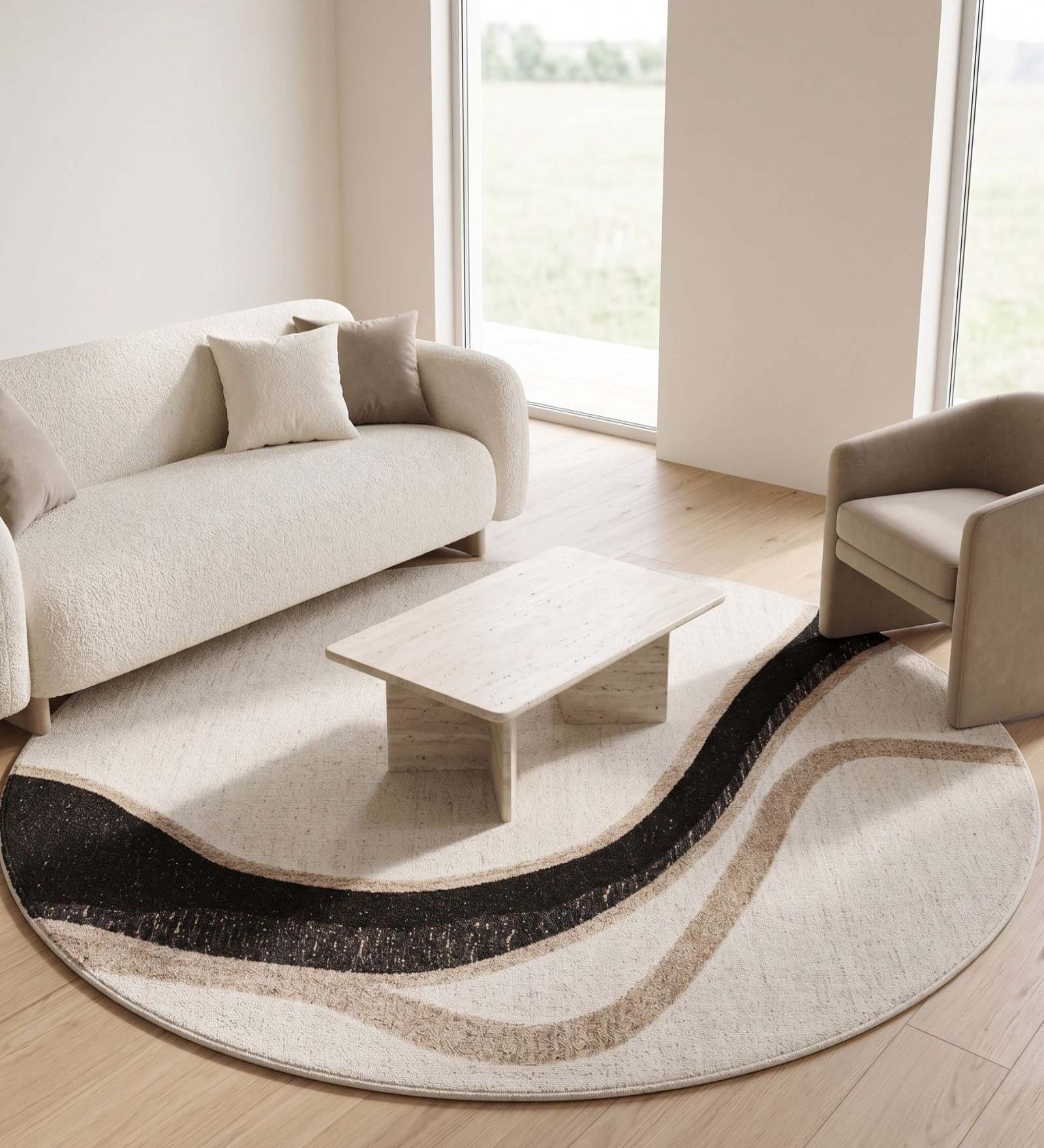Beige Abstract Woolen 72 x 72 Inches Hand Tufted Rug