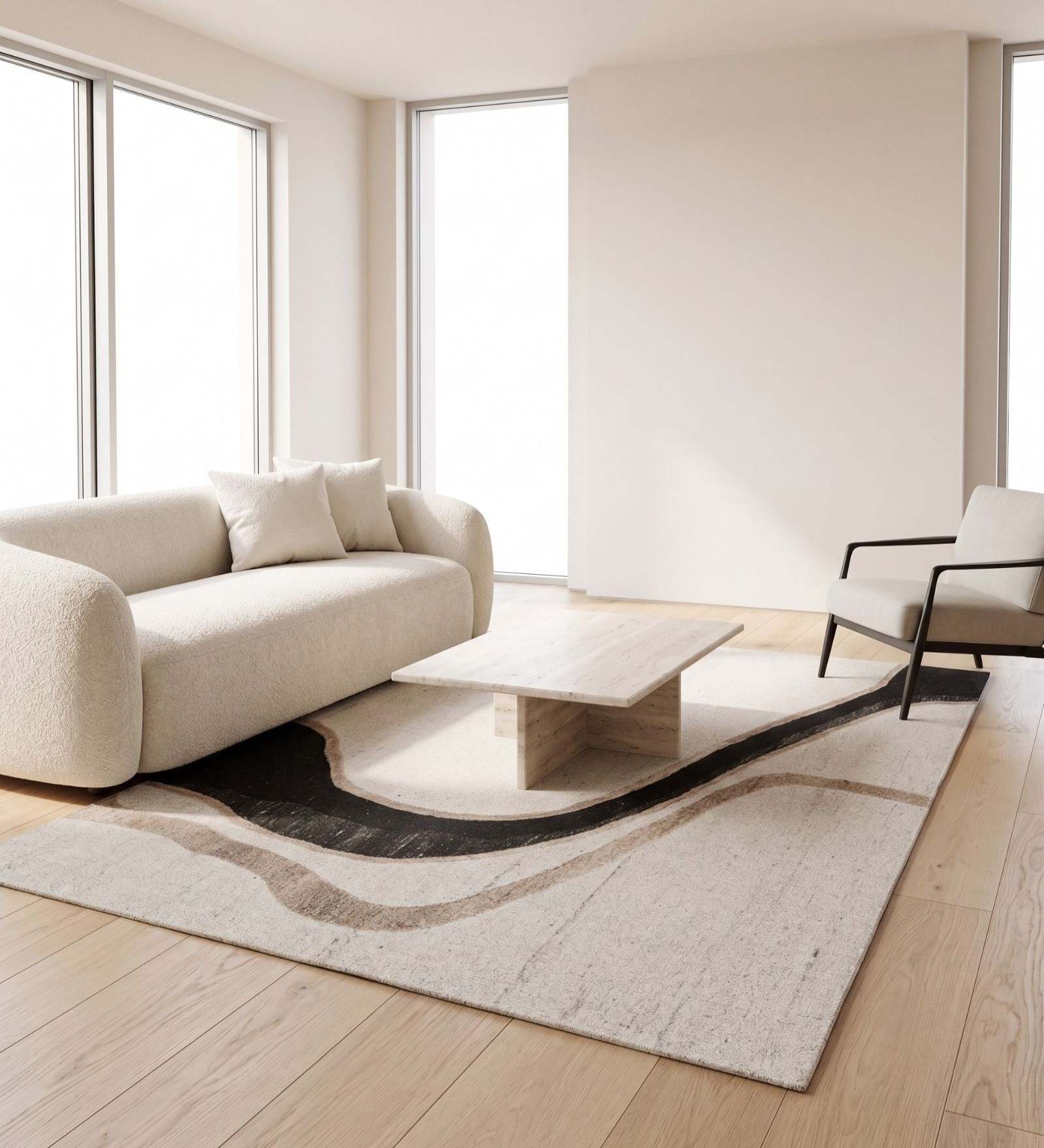 Beige Abstract Woolen 60 X 96 Inches Hand Tufted Rug