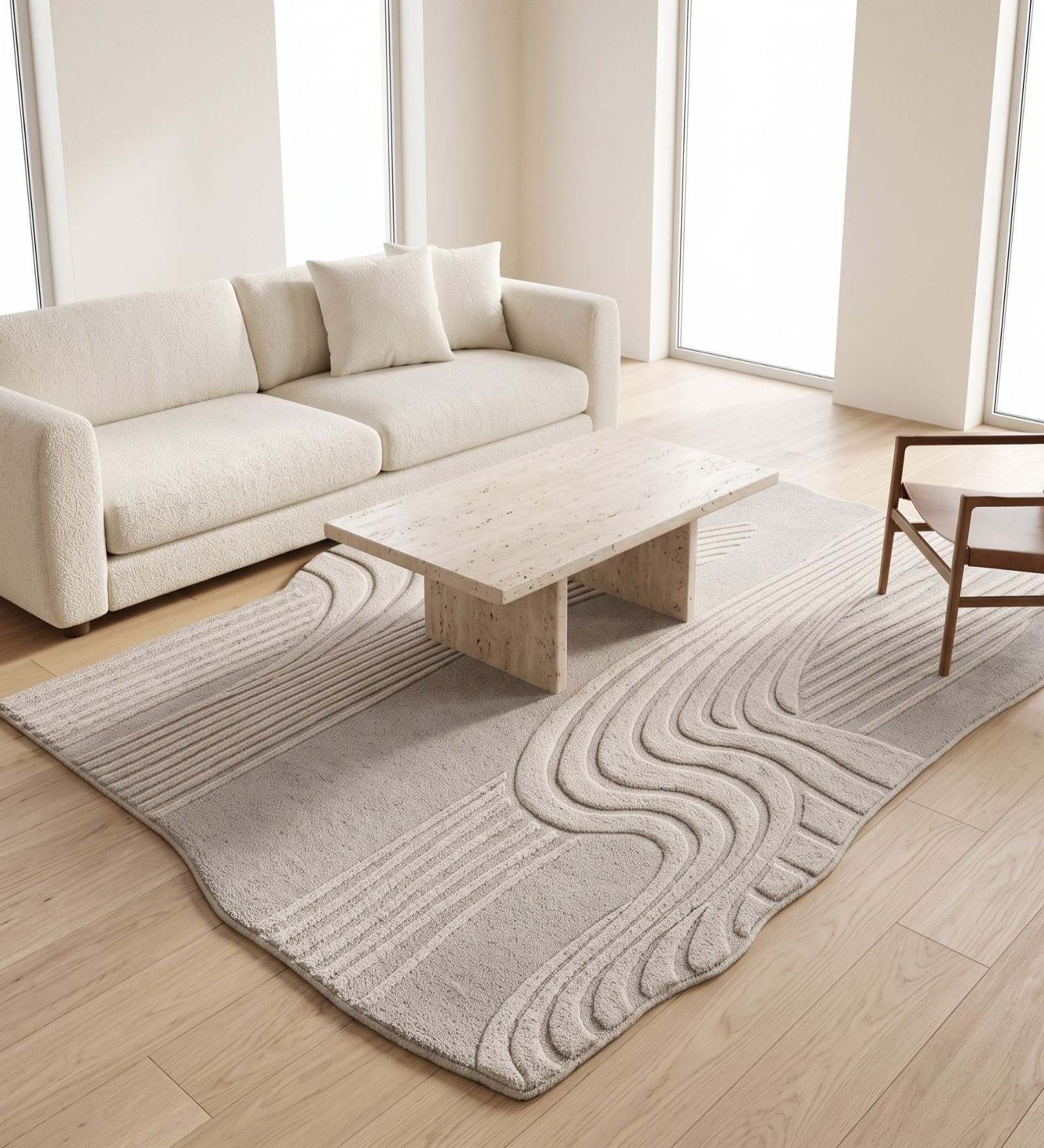 Beige Solid Blended Woolen 36 x 60 Inches Hand Tufted Rug