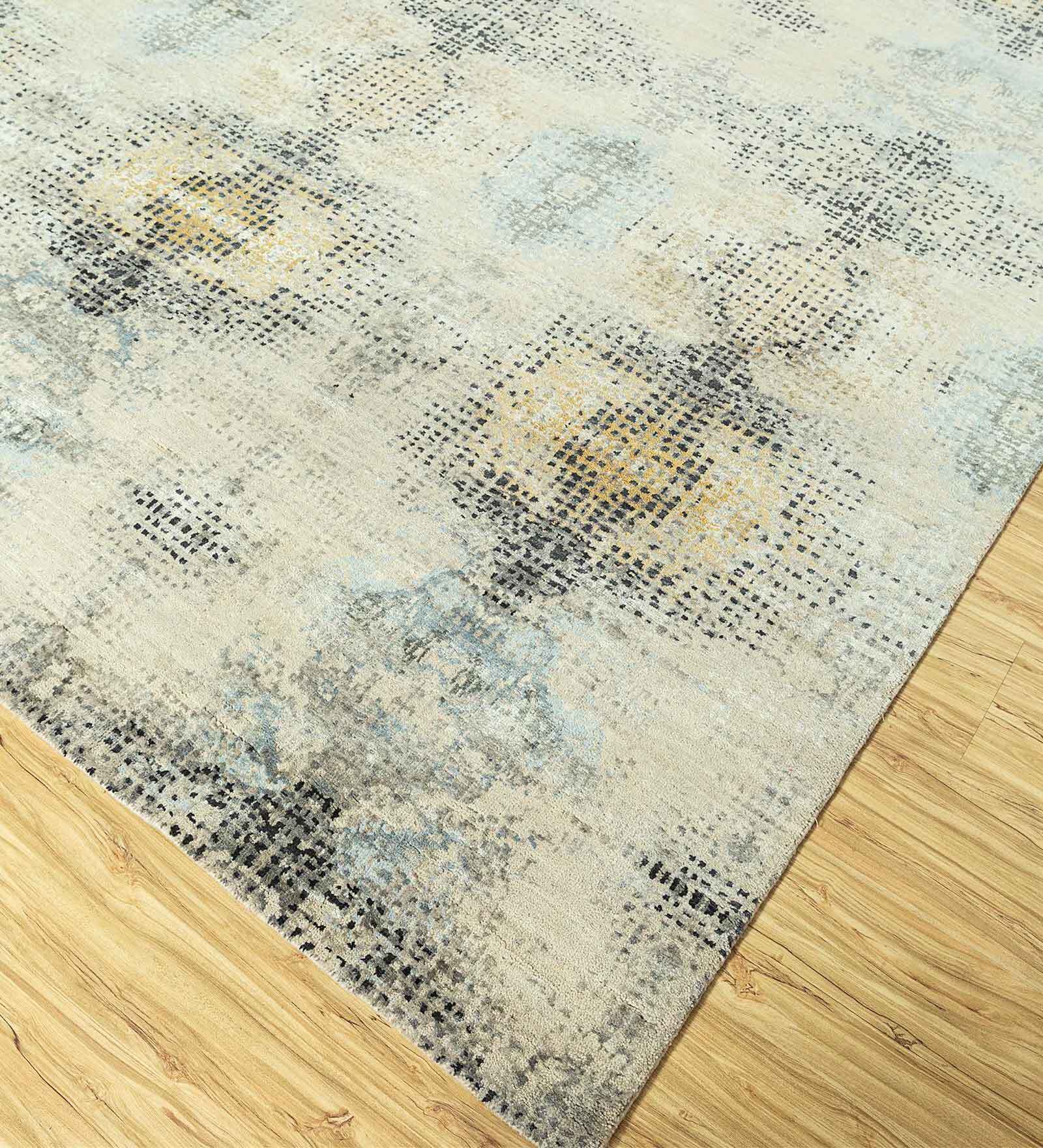 Ivory Abstract Blended Silk 9 ft x 12 ft Hand Knotted Carpet