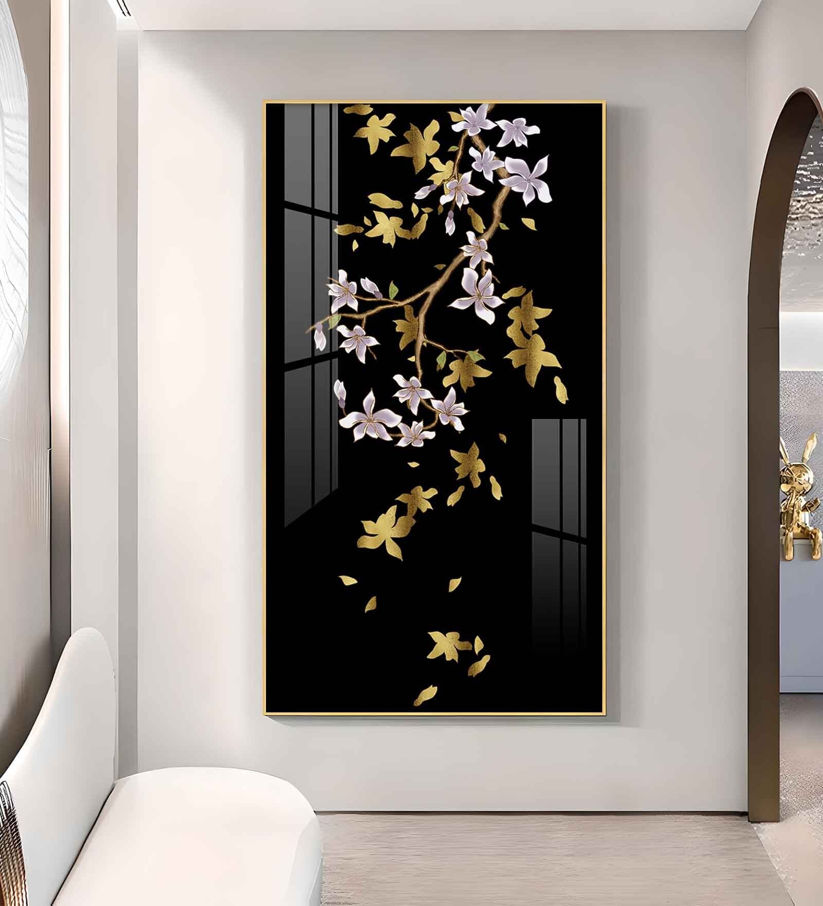 Ivory Bloom Glass Finish Vertical Wall Art