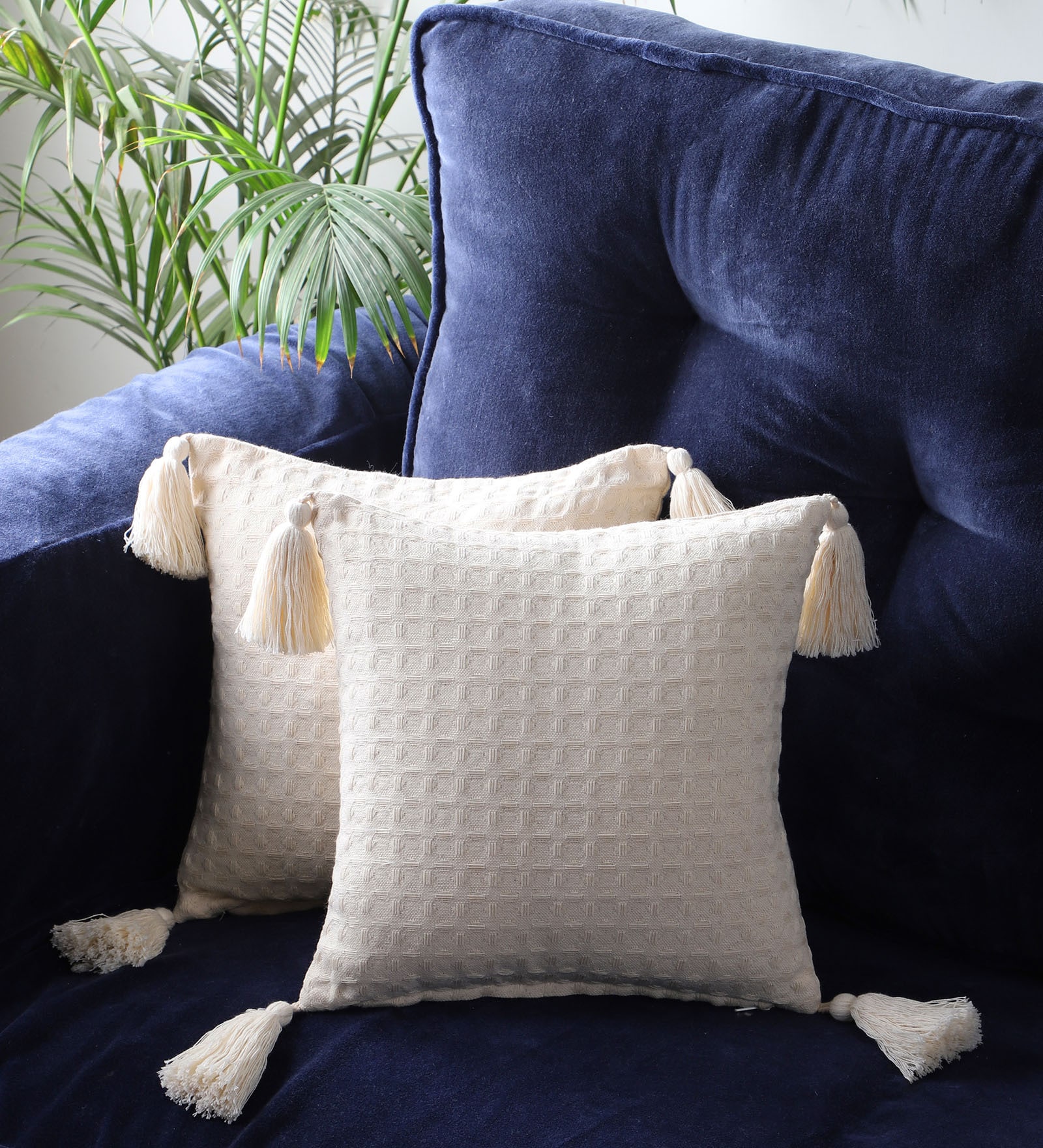 Ivory Cotton Abstract 12x12 inches Cushion Covers (Pack of 2)