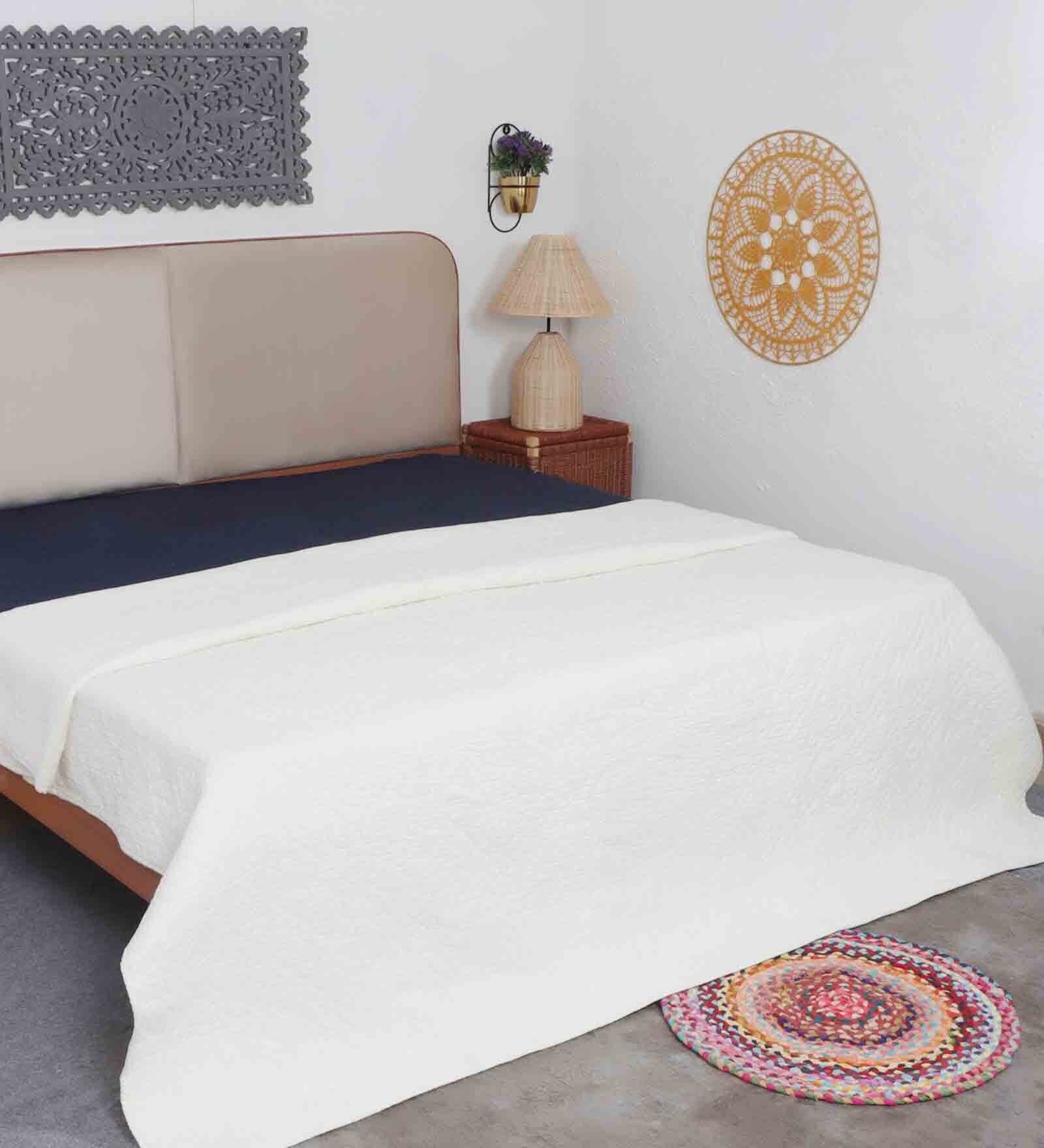 Buy Ivory Cotton 350 AC Room Double Bed Quilt With 2 Pillow Covers by