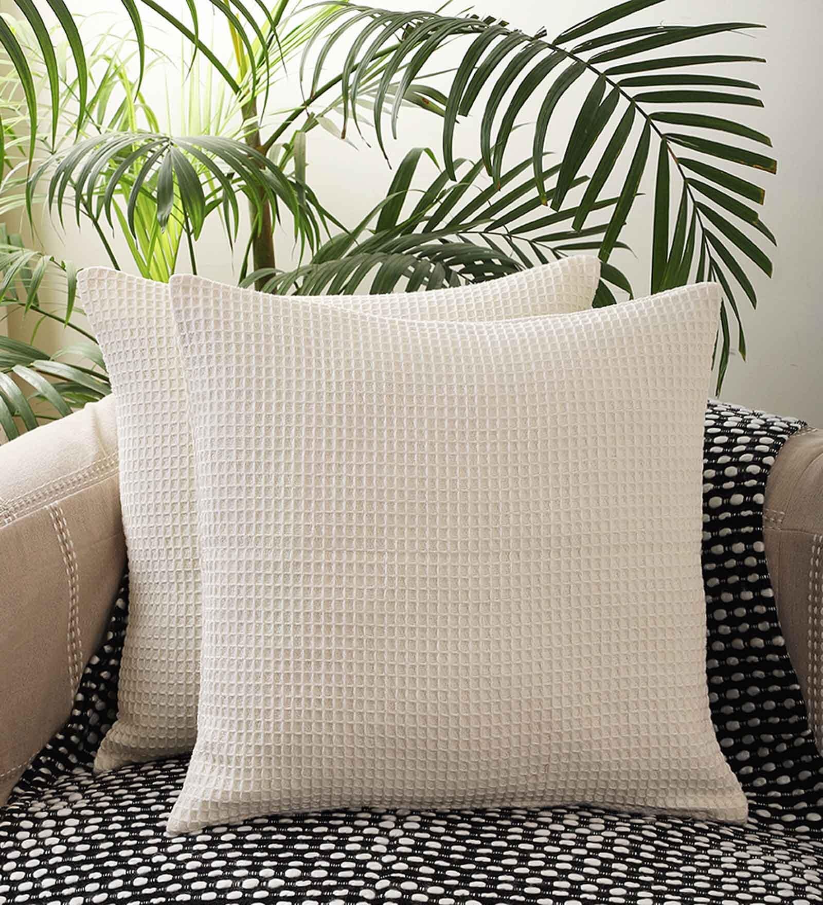 Ivory Cotton Solid 18x18 inches Cushion Covers (Set of 5)