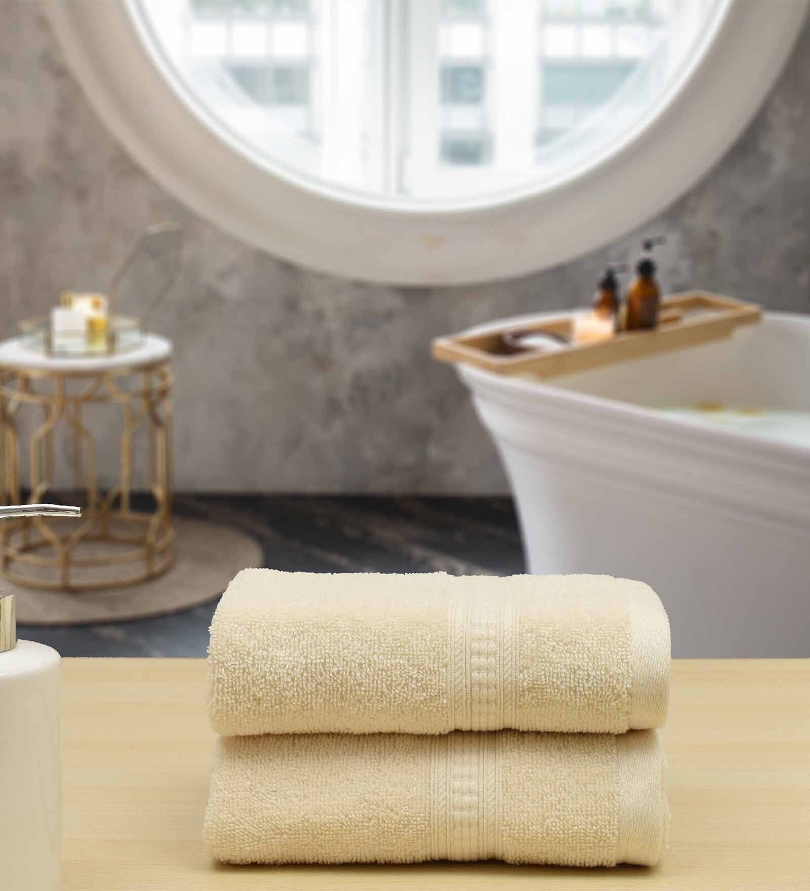 Ivory Solid 550 GSM Cotton Hand Towels (Set of 2)
