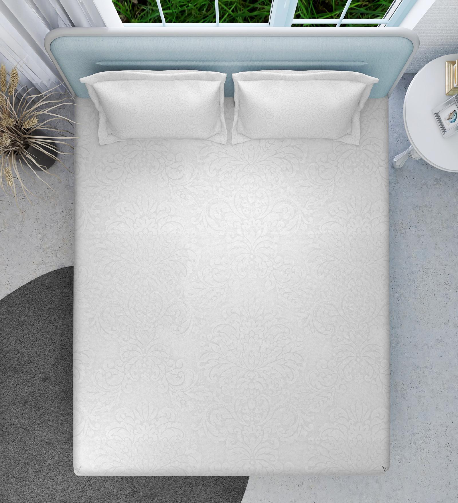 Ivory Damask 160 TC Microfiber Queen Sized Double Bedsheet with 2 Pillow Covers Emboss Damask Ivory Collection