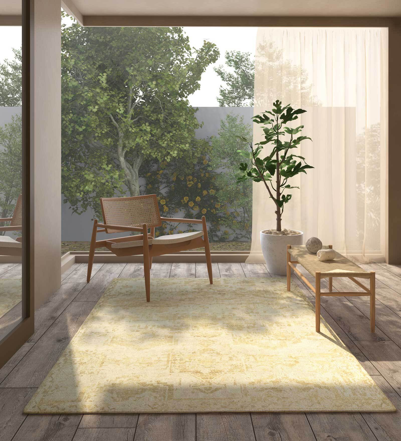 Ivory Distressed Wool 8 ft x 10 ft Hand Knotted Carpet