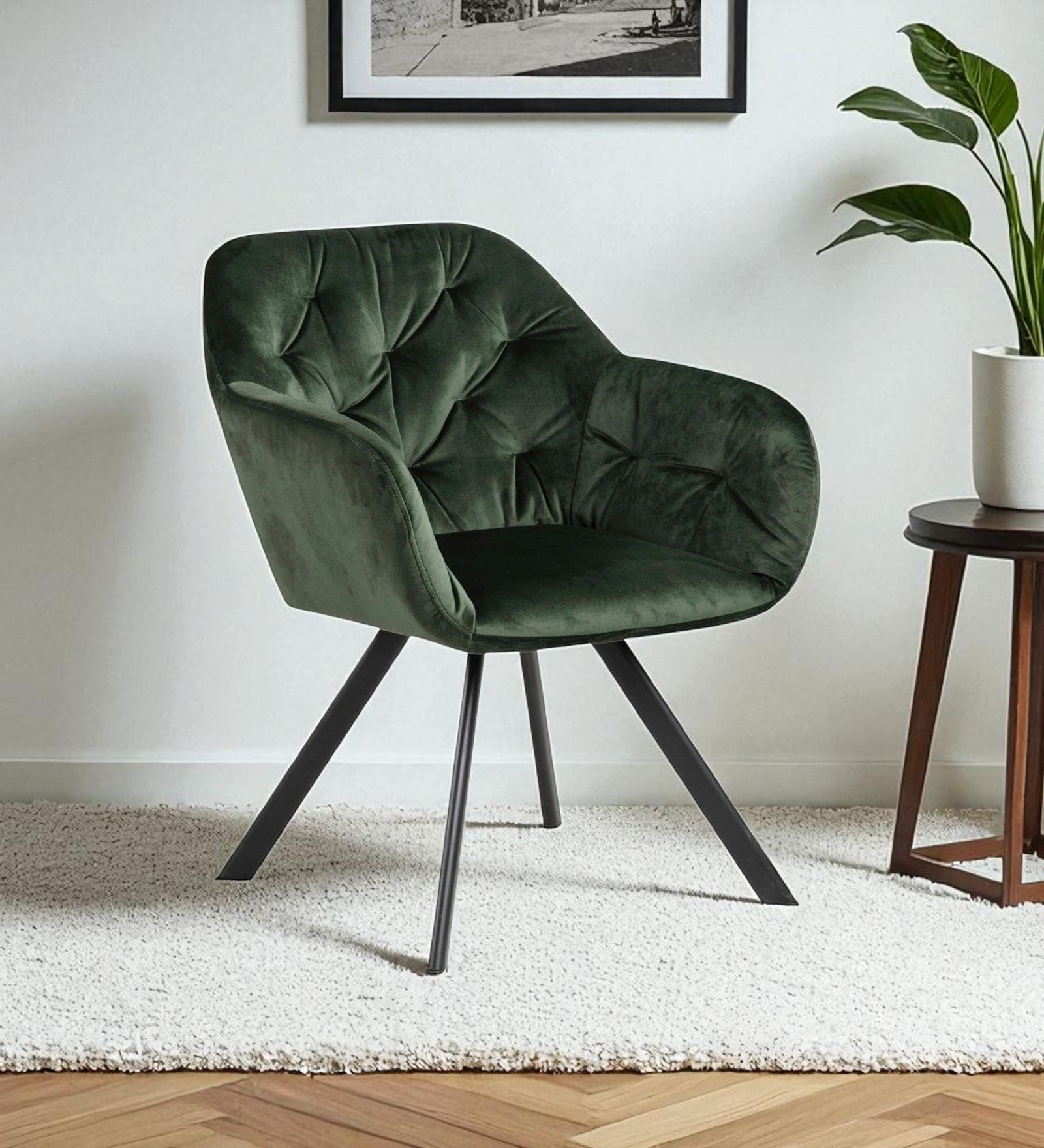 Ivory Elan Tufted Velvet Accent Chair in Green Colour