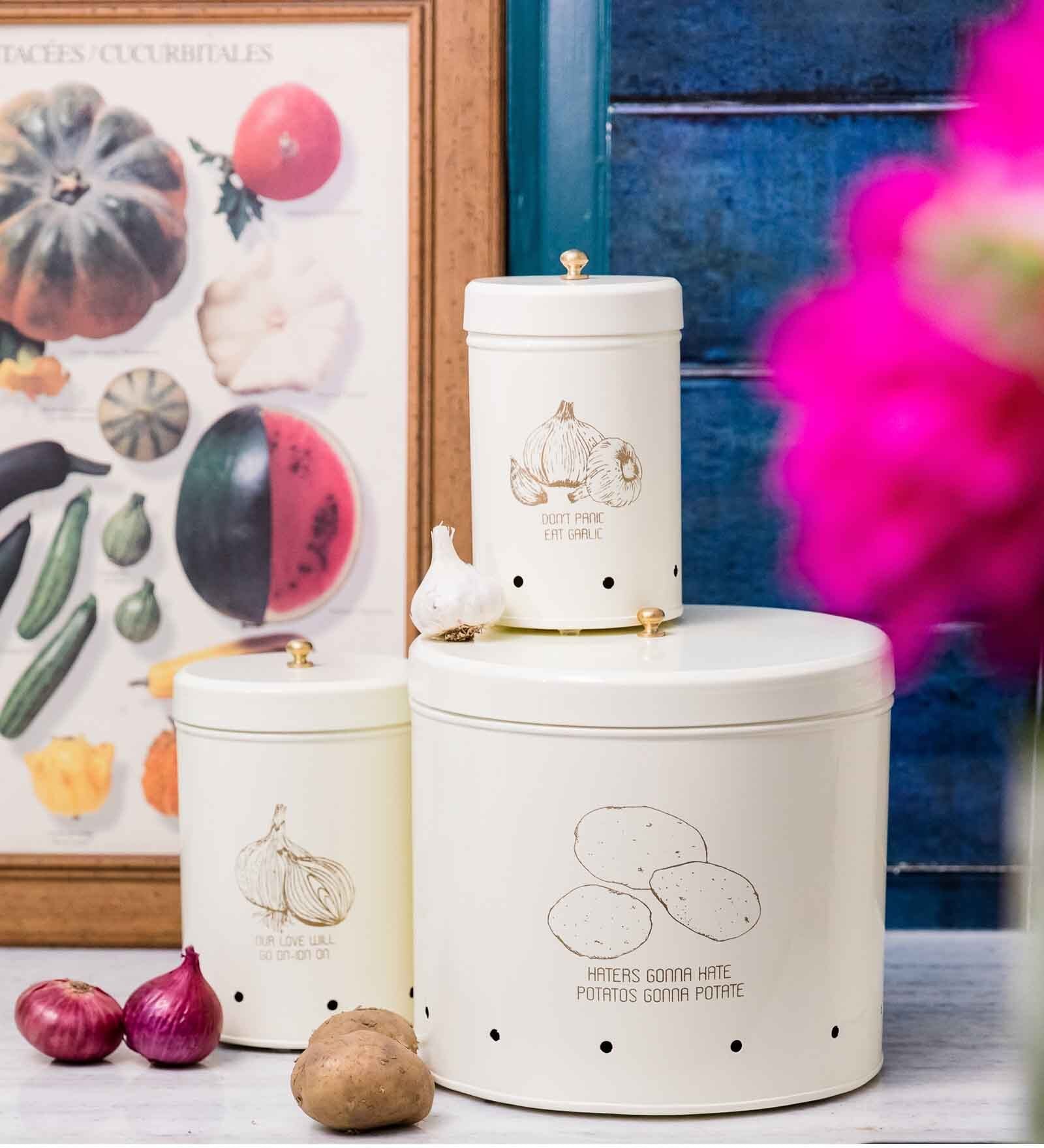 Ivory Finish Steel Storage Canisters Set of 3