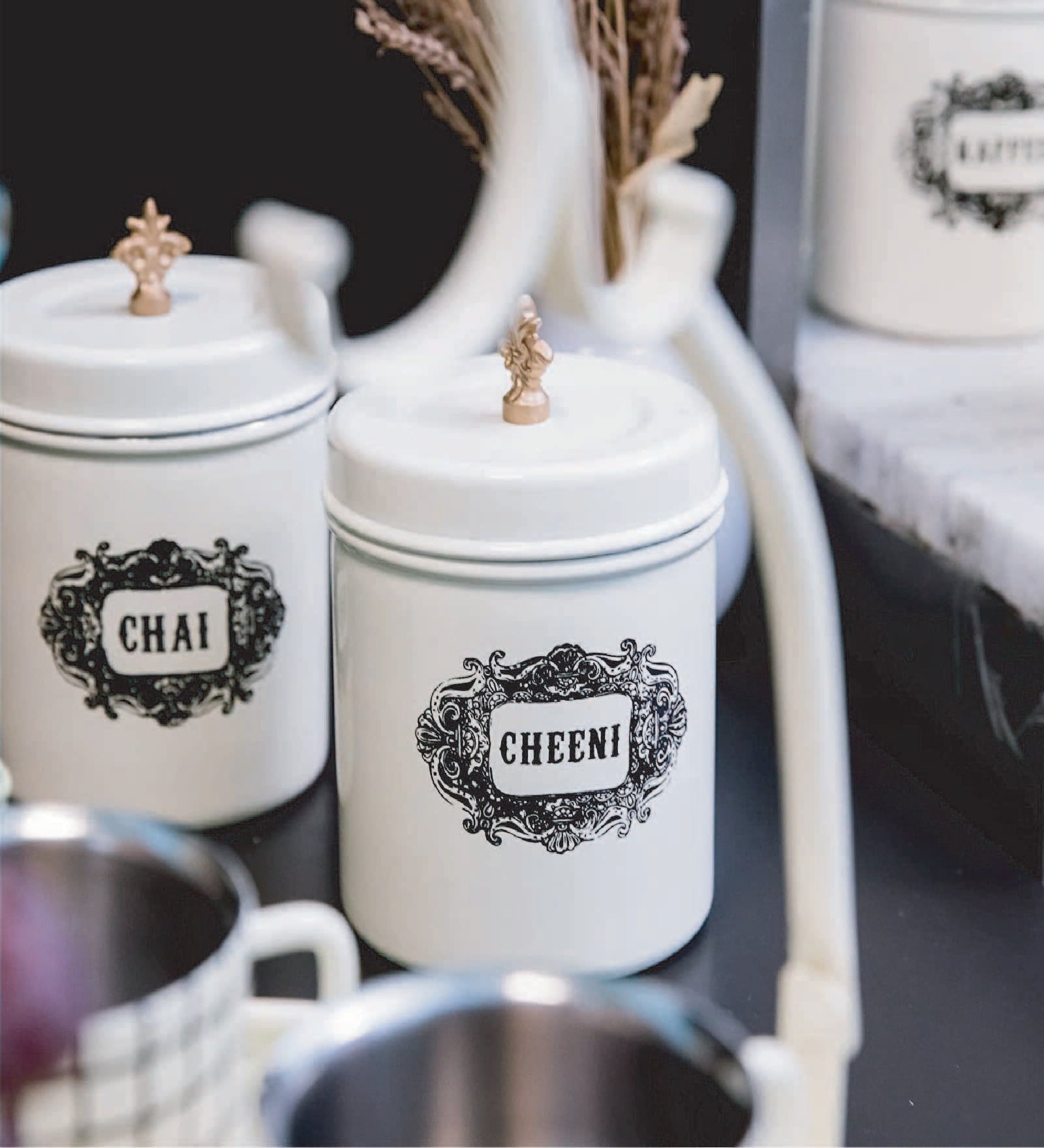 Ivory Finish Steel Storage Canisters Set of 2