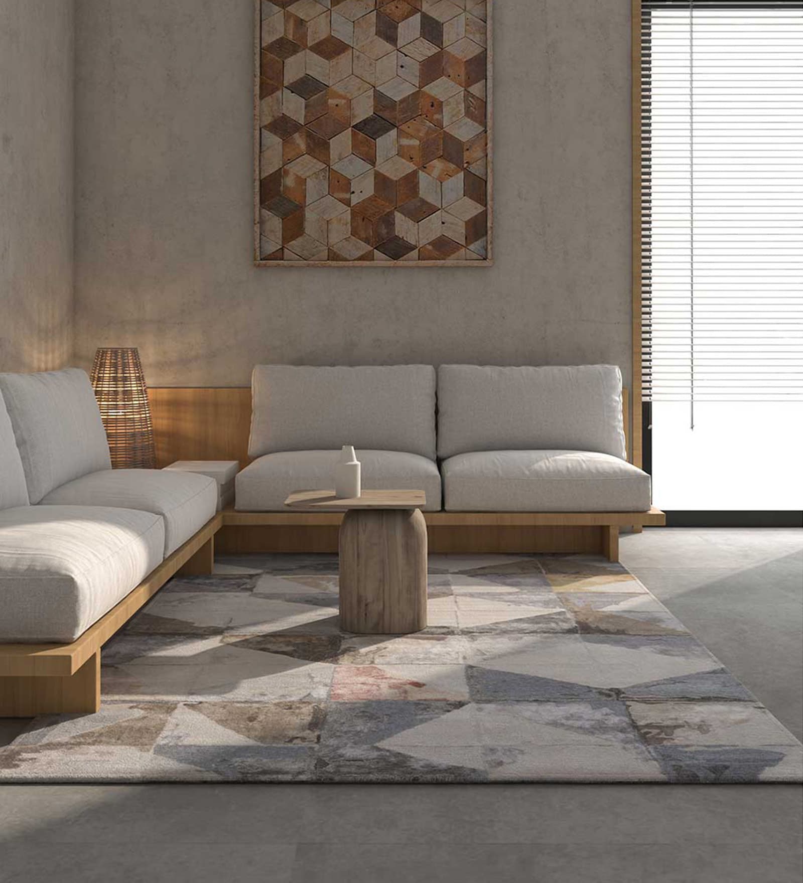 Ivory Geometric Wool & Viscose 5 ft x 7 ft Hand Tufted Carpet