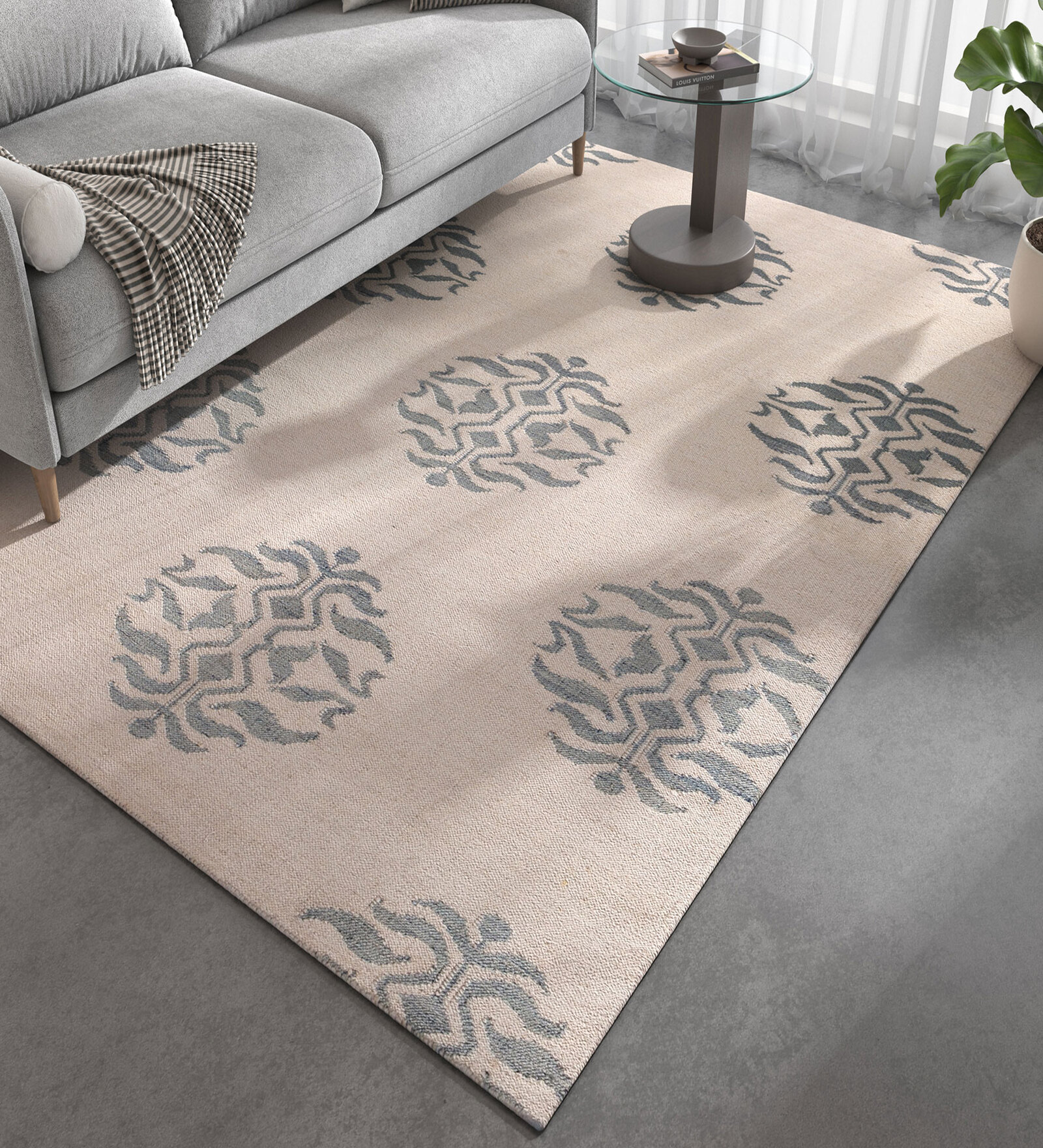 Ivory Geometrical Wool 5 ft X 8 ft Flat Weaves
