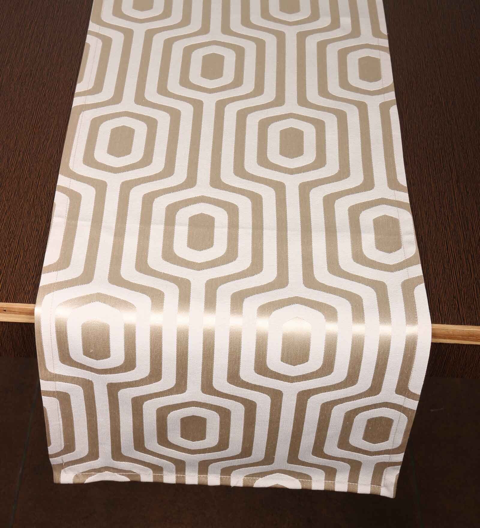 Ivory Hallway Damasc Cotton Jacquard (60 x 13) Table Runner