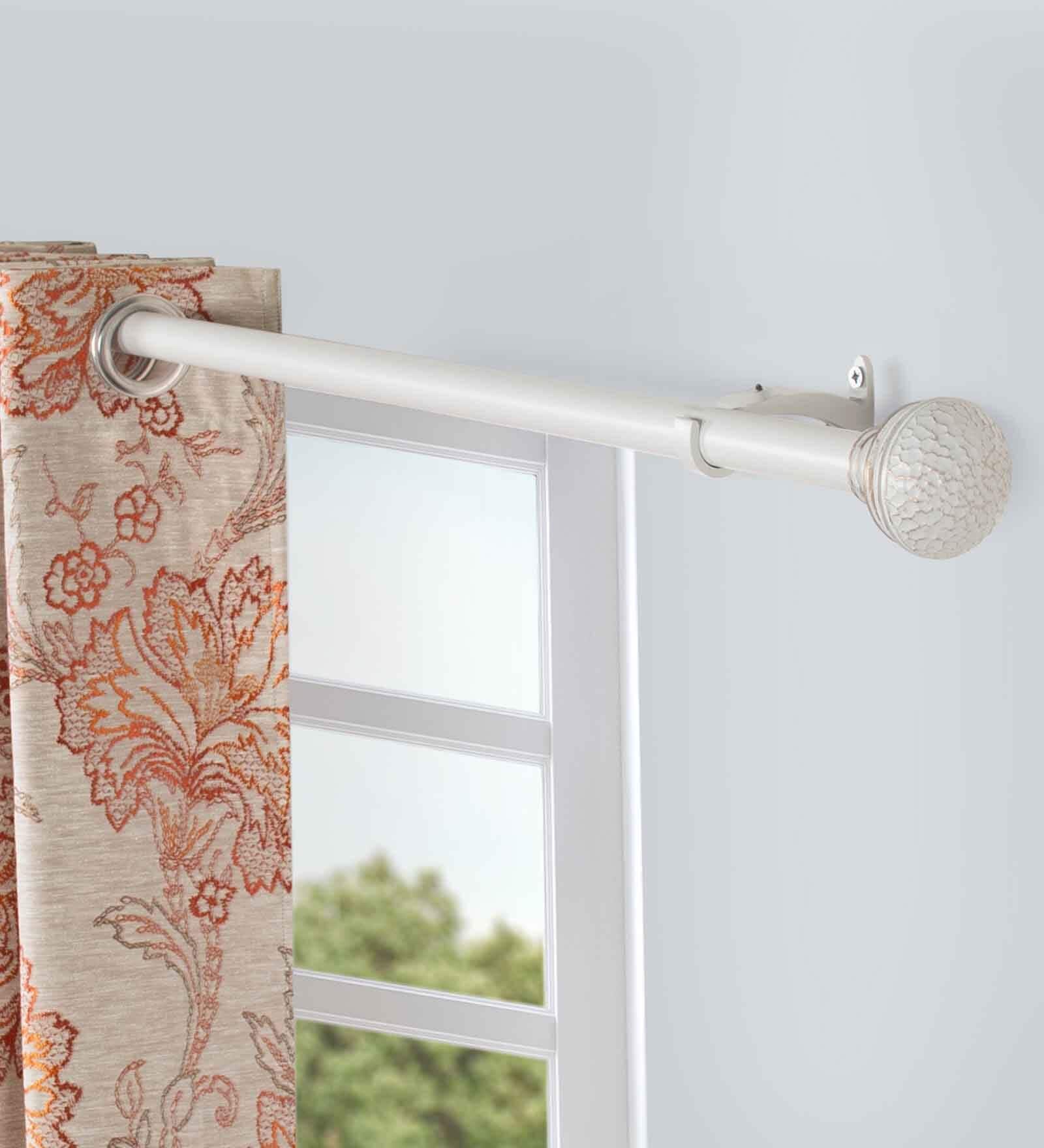 Ivory Mushroom Iron Expandable 1 Curtain Rod with Accessories ( 52 to 144 Inches)