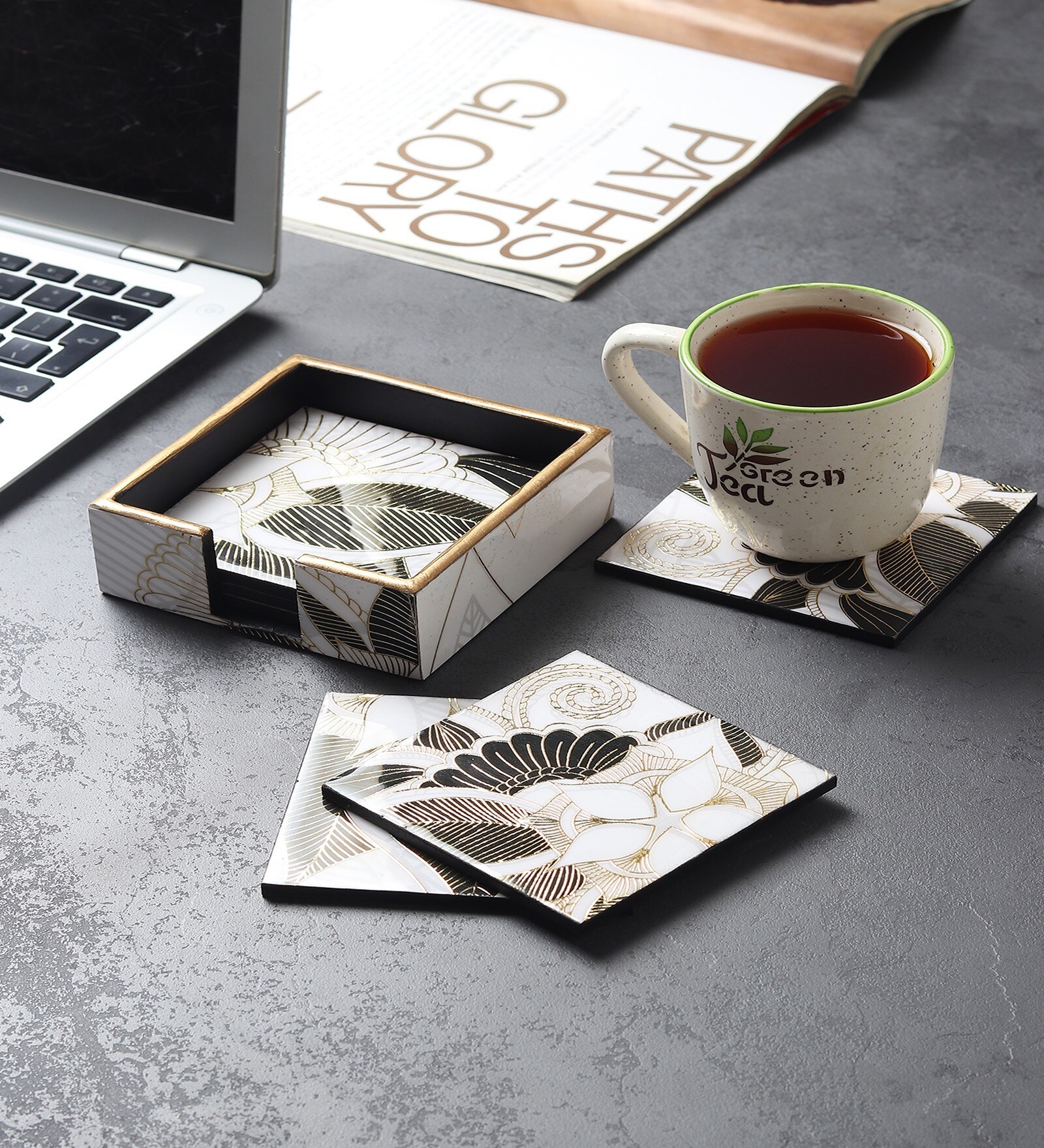 Ivory Noir Bloom Coaster Set of 6