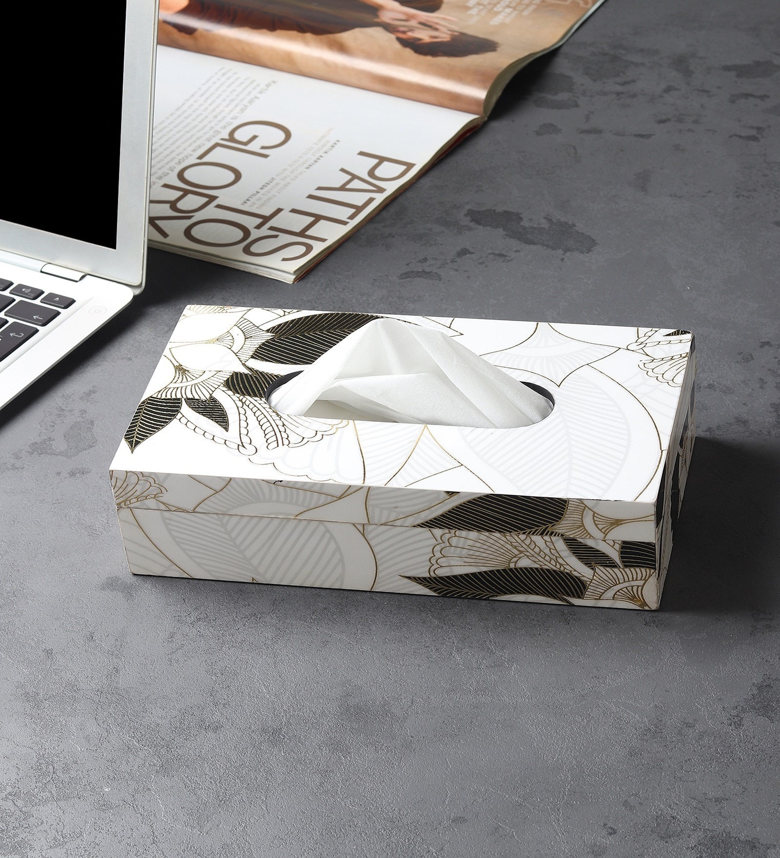 Ivory Noir Bloom Tissue Box 