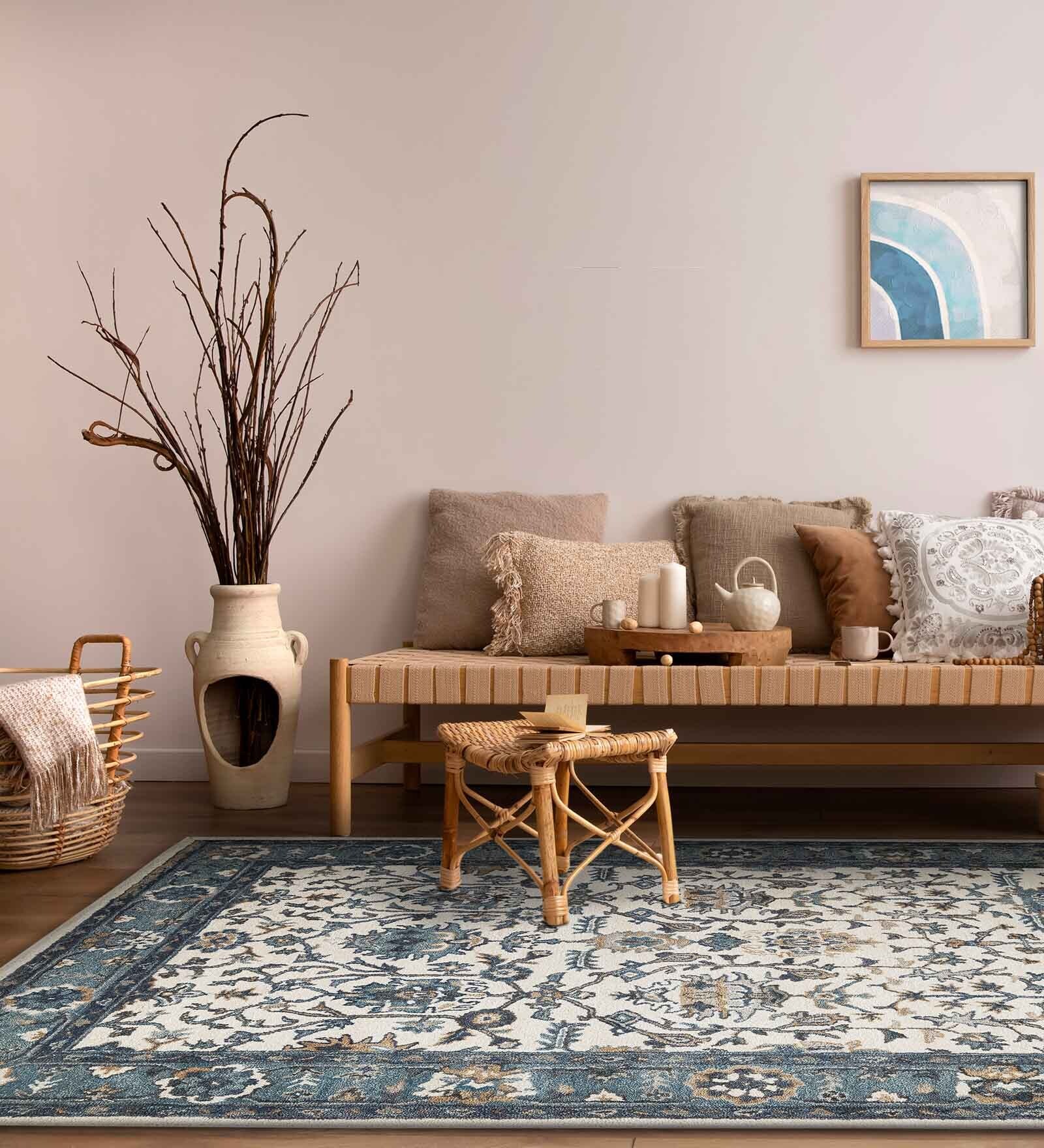 Ivory Persian Woolen Blend 4 x 6 Feet Hand Tufted Carpet