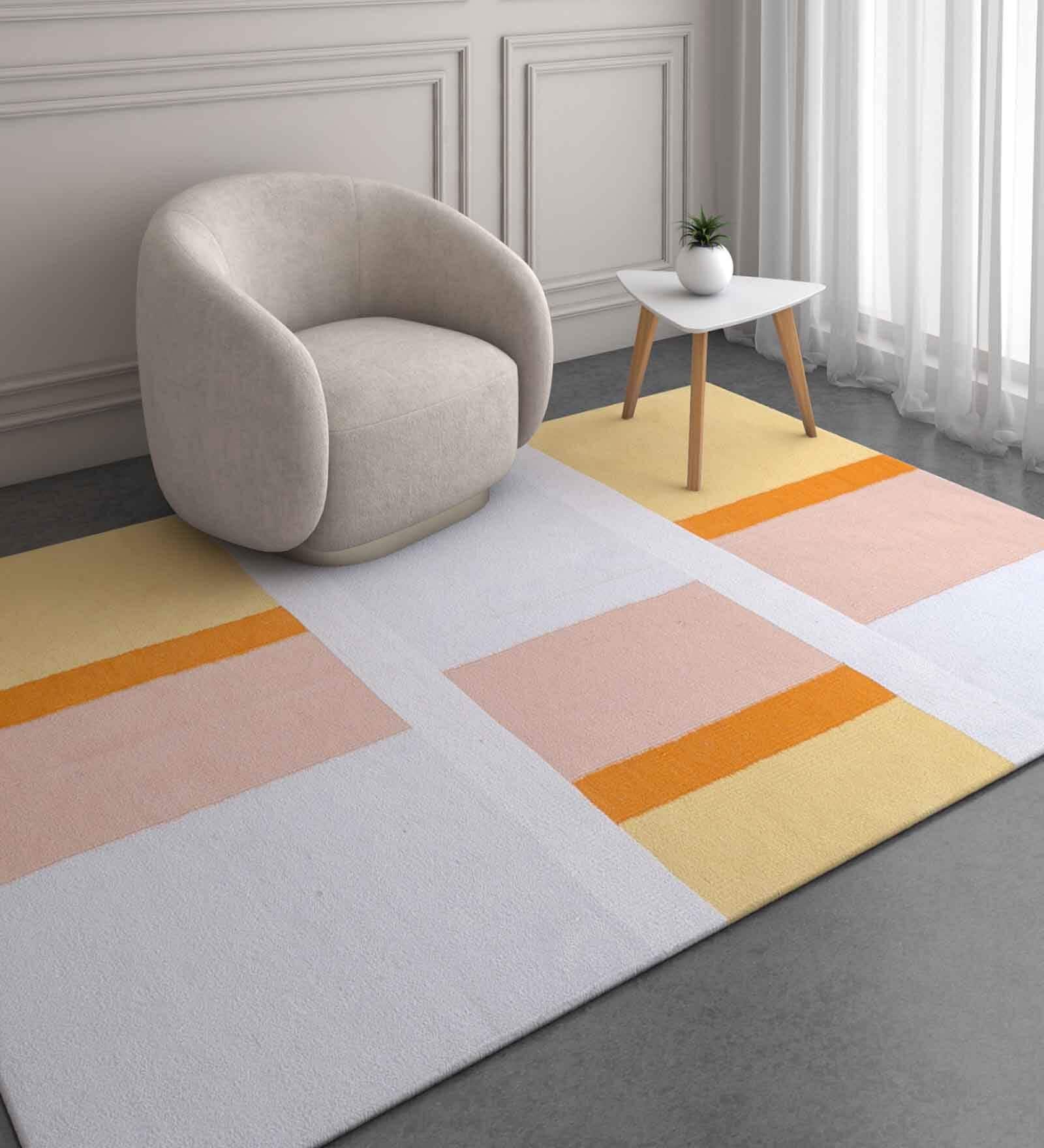 Ivory Polyester Abstract 60 x 84 Inches Flat Weaves Dhurries