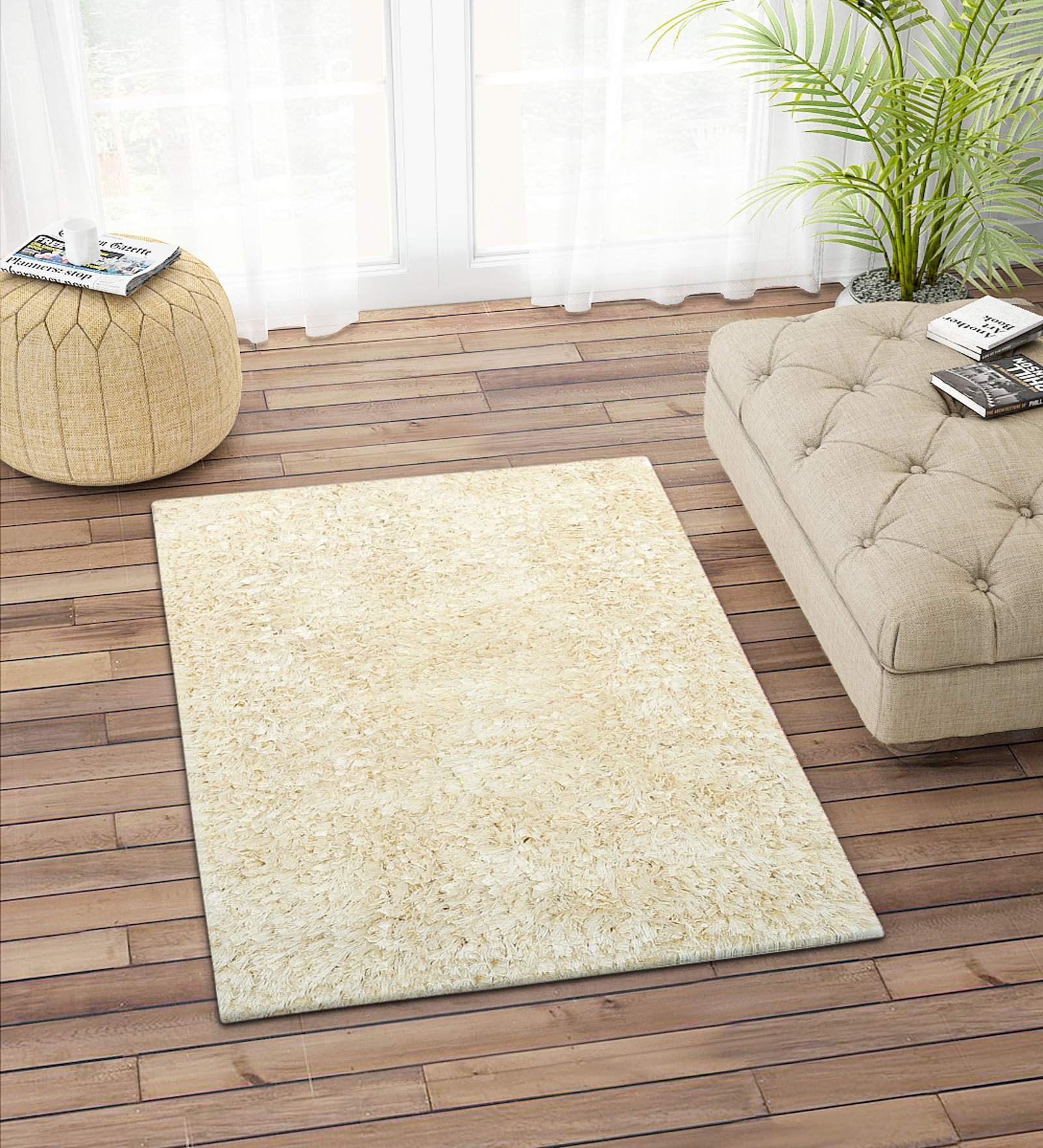 Ivory Polyester 36 x 24 Inches Shaggy Floor Runner