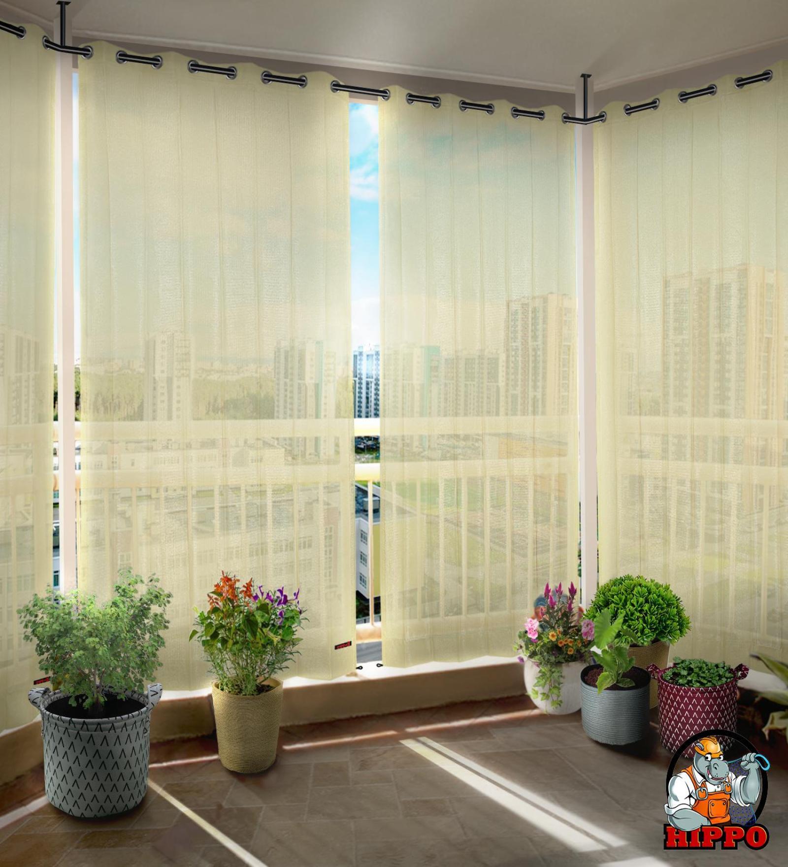 Ivory Polypropylene Solid 8ft Semisheer Eyelet Door Curtains (Pack of 2)