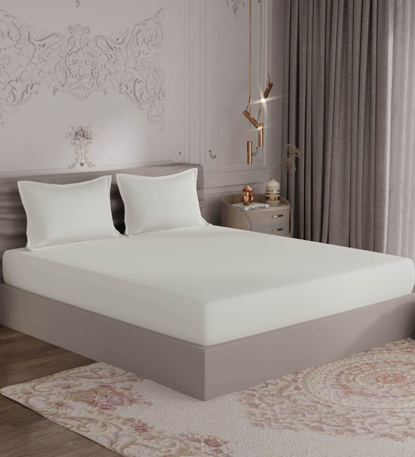 Ivory Solid 400 TC 100% Cotton King Sized Bedsheet With 2  Pillow Covers Hues Collection