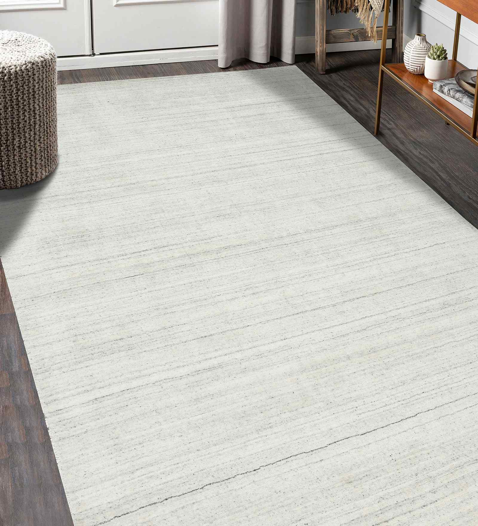 Ivory Solid Blended NZ Wool & Art Silk  3x4 Feet Handmade Rectangle Carpet