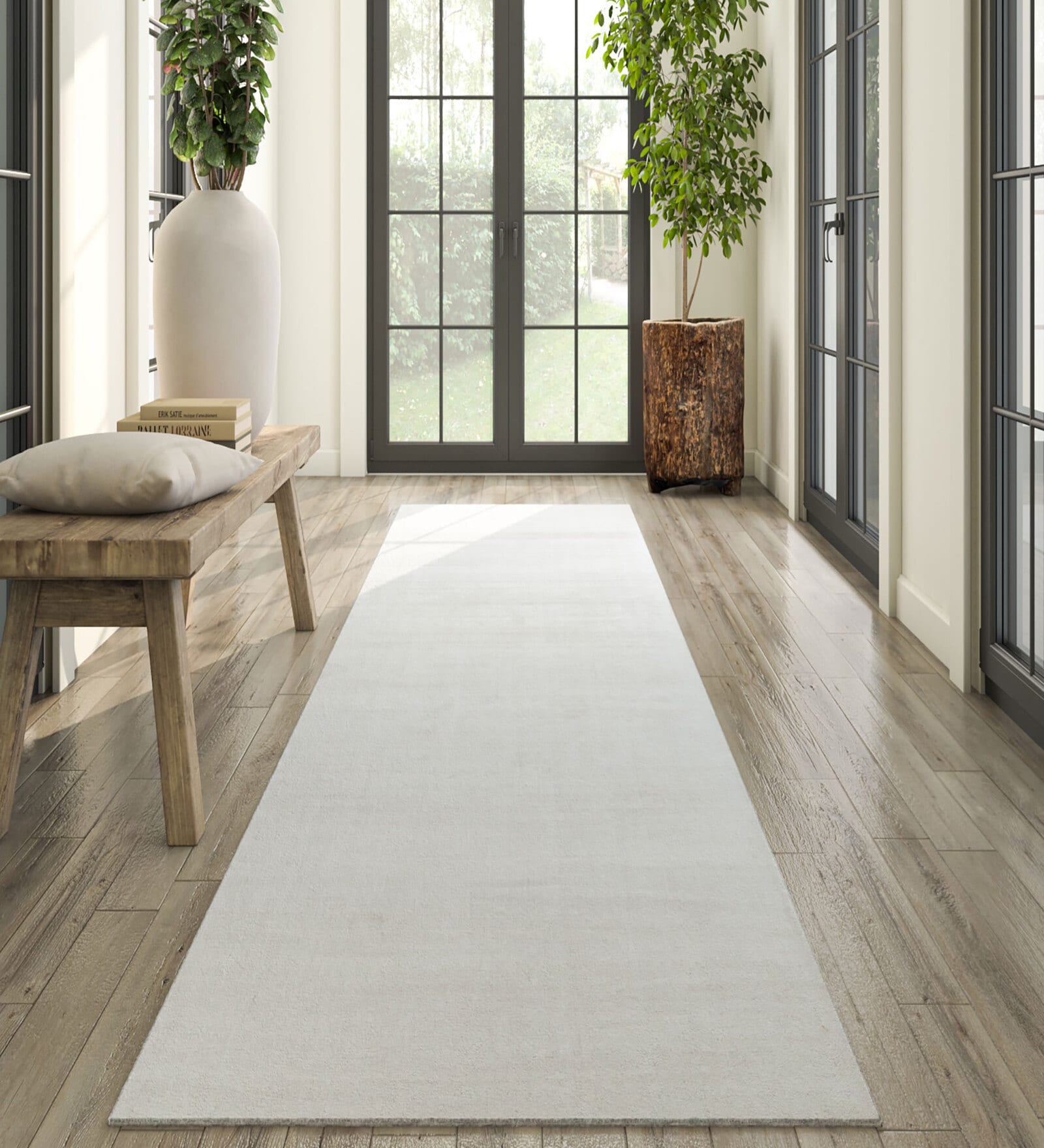 Ivory Solid Viscose 3 ft X 10 ft Hand Woven Runner