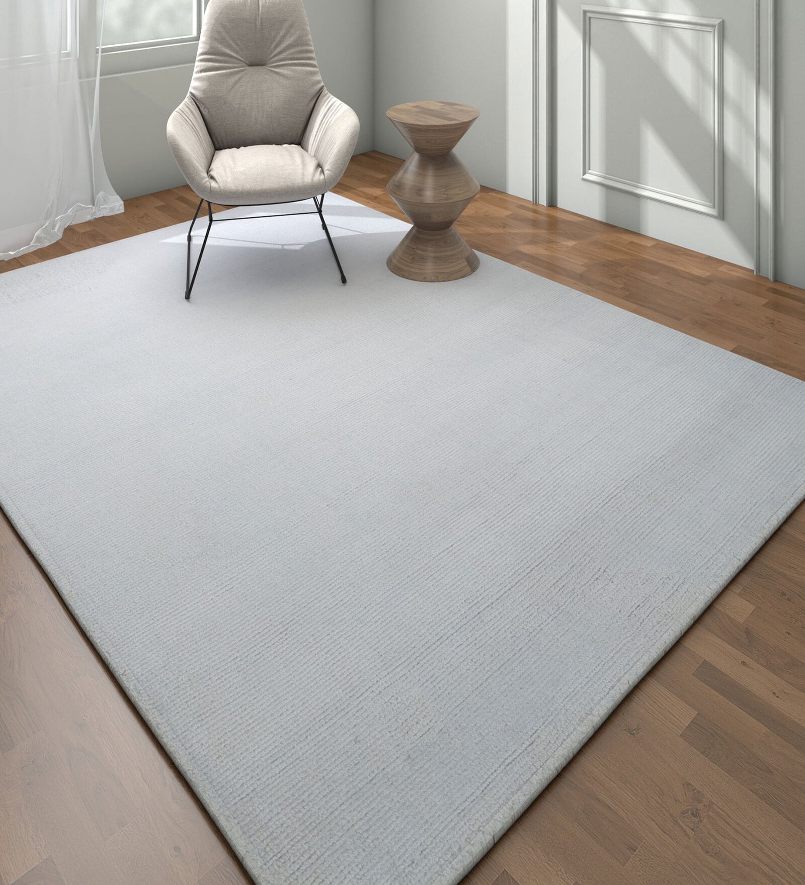 Ivory Solid Viscose 6 ft X 9 ft Hand Woven Carpet