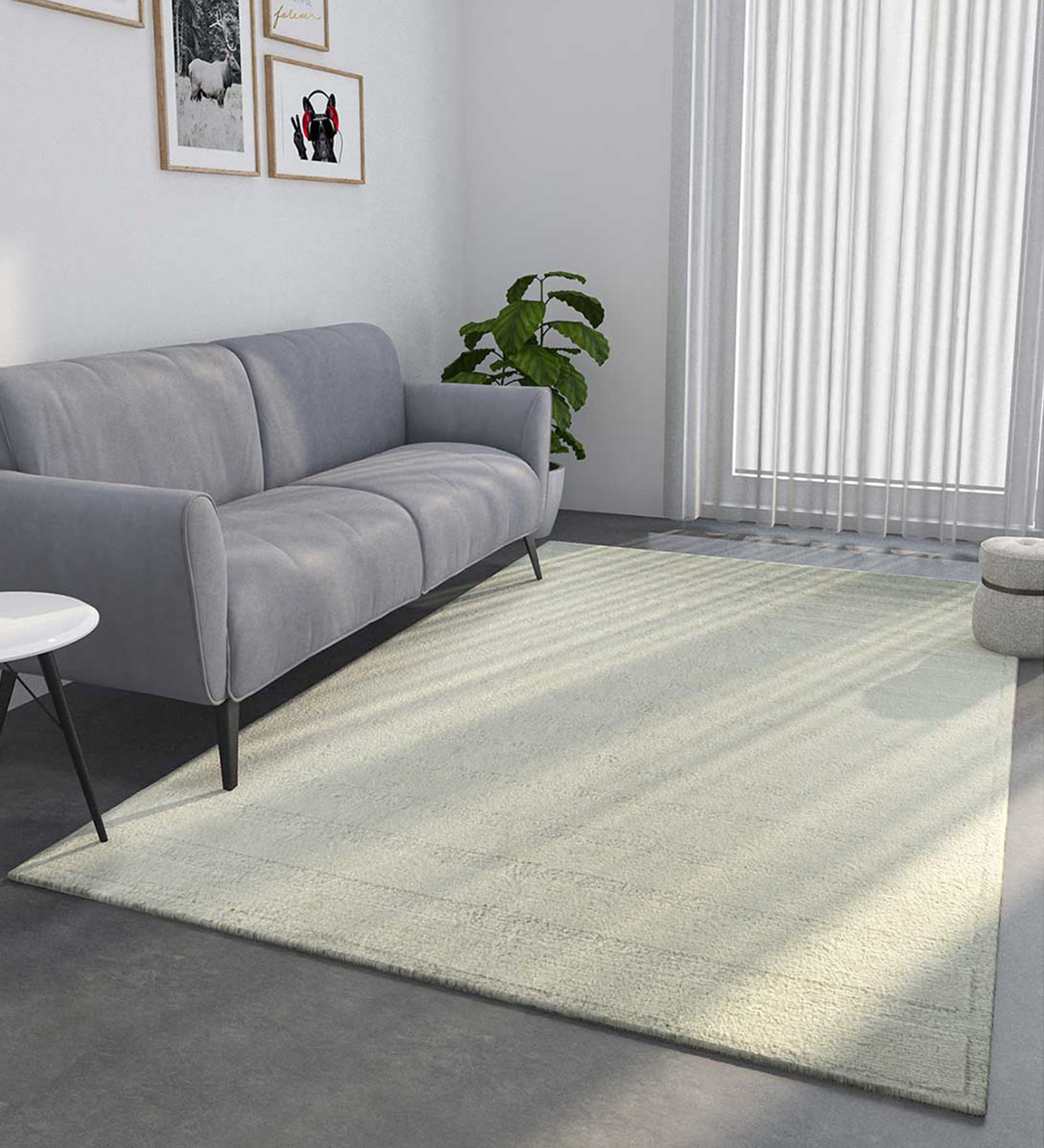 Ivory Solid Wool 8 ft x 10 ft Hand Knotted Carpet