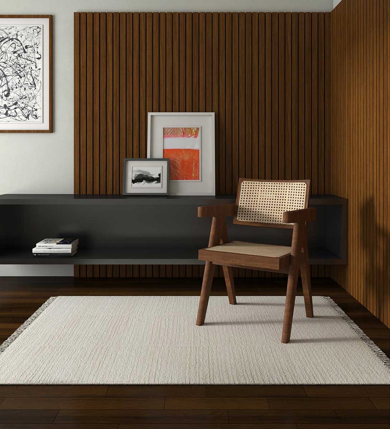 Ivory Solid Wool 9 ft x 12 ft Hand Knotted Carpet