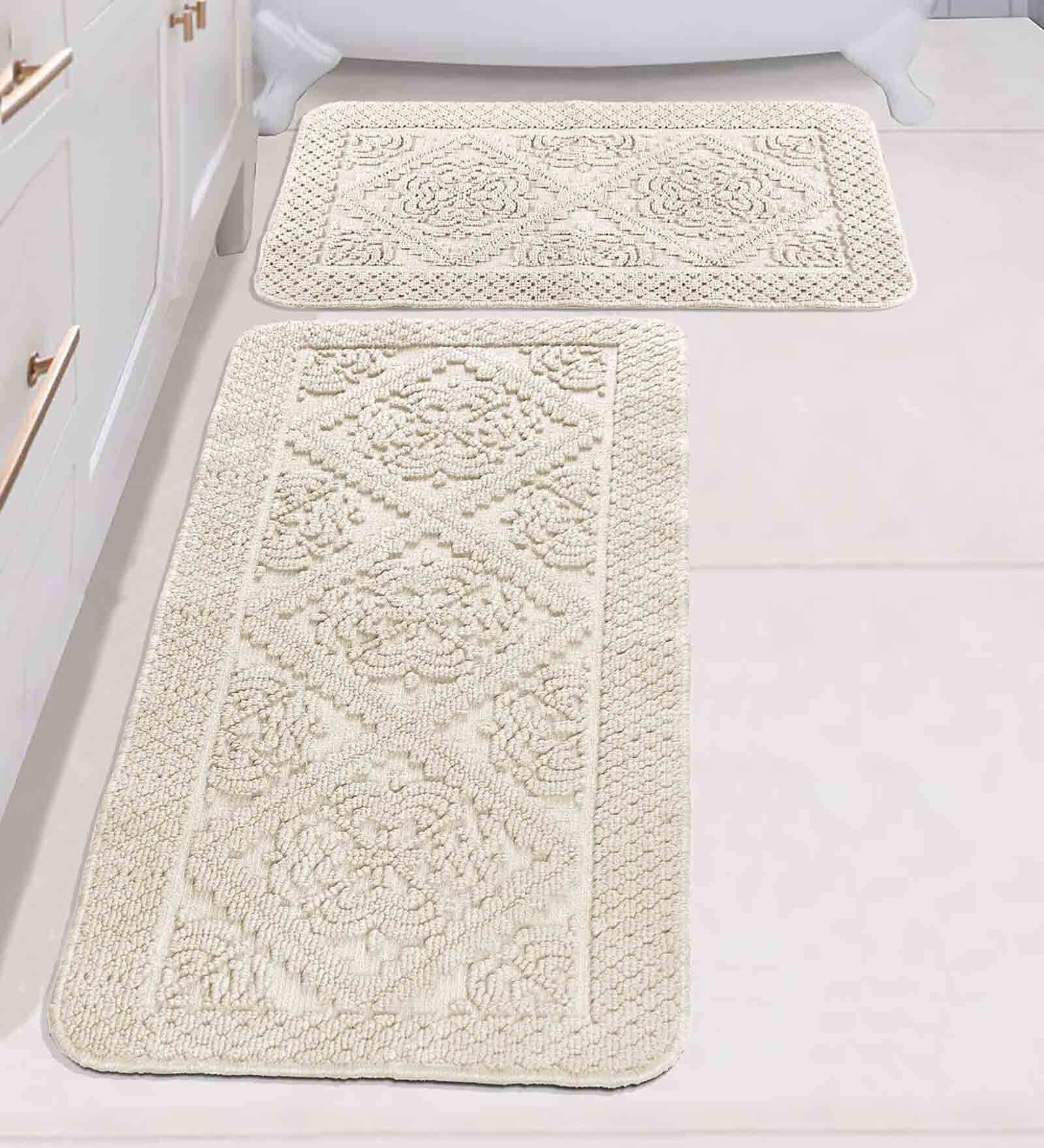Ivory Traditional Cotton 17x25 Inches AntiSkid (Set of 2) Bath Mats