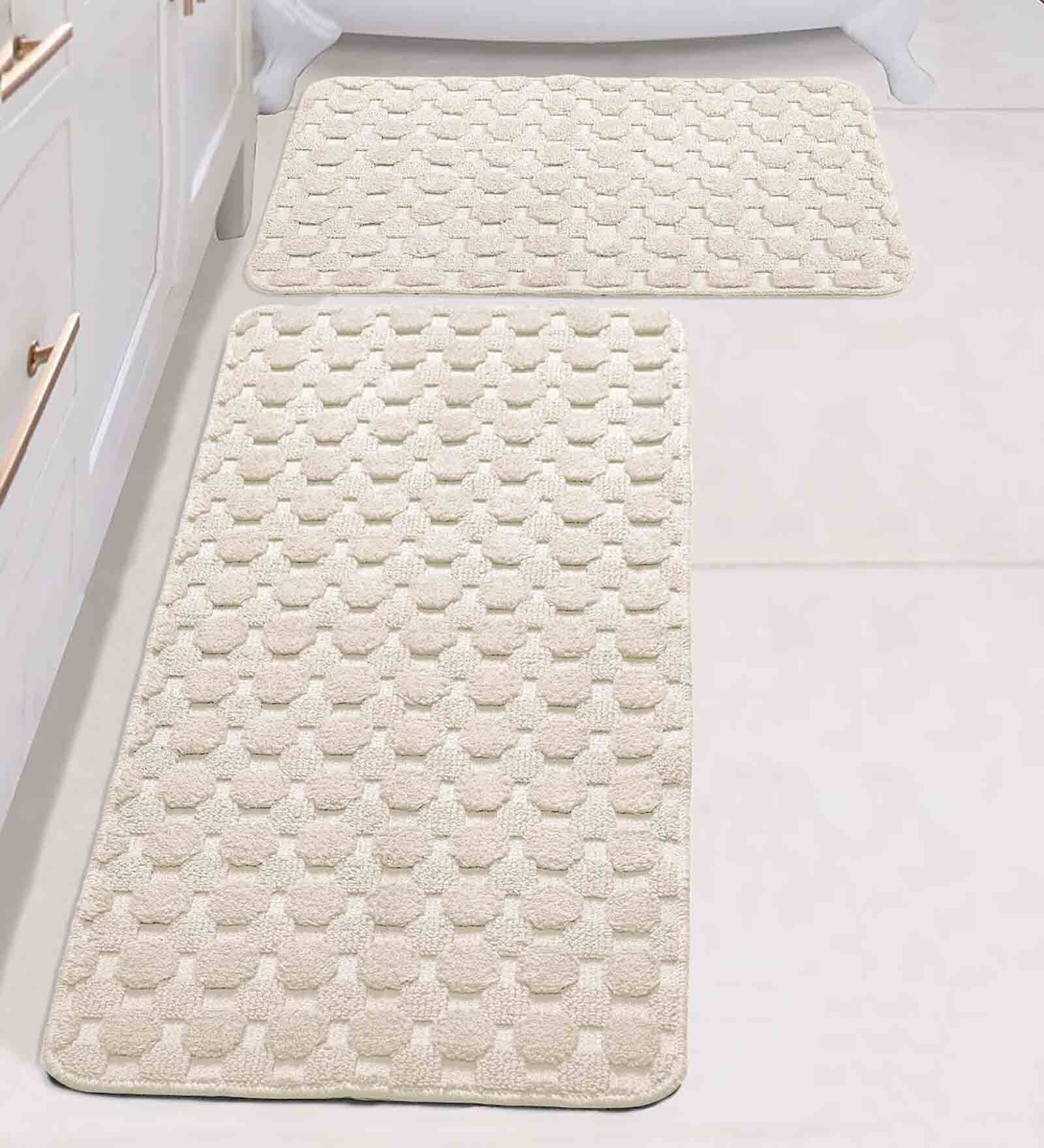 Ivory Geometric Cotton 17x25 Inches AntiSkid (Set of 2) Bath Mats