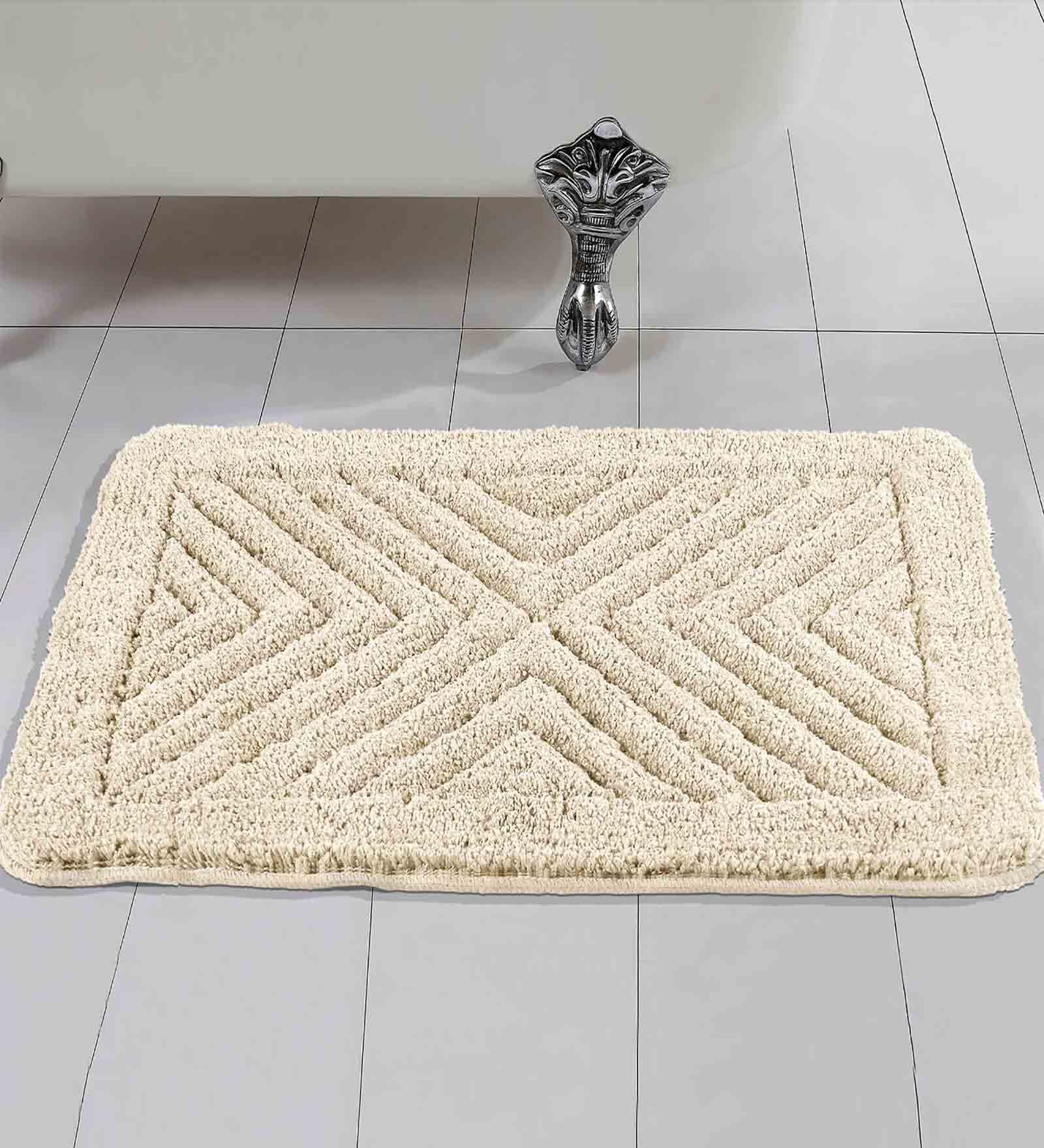 Ivory Abstract Microfibre 19x27 Inches AntiSkid Bath Mat