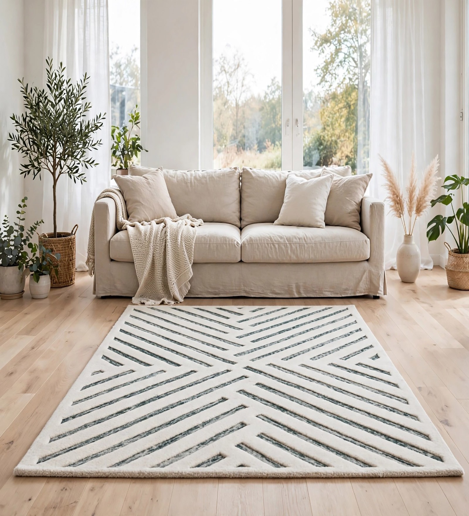 Ivory Traditional Wool And Cotton 8 X 5 Feet Hand Tufted Carpet