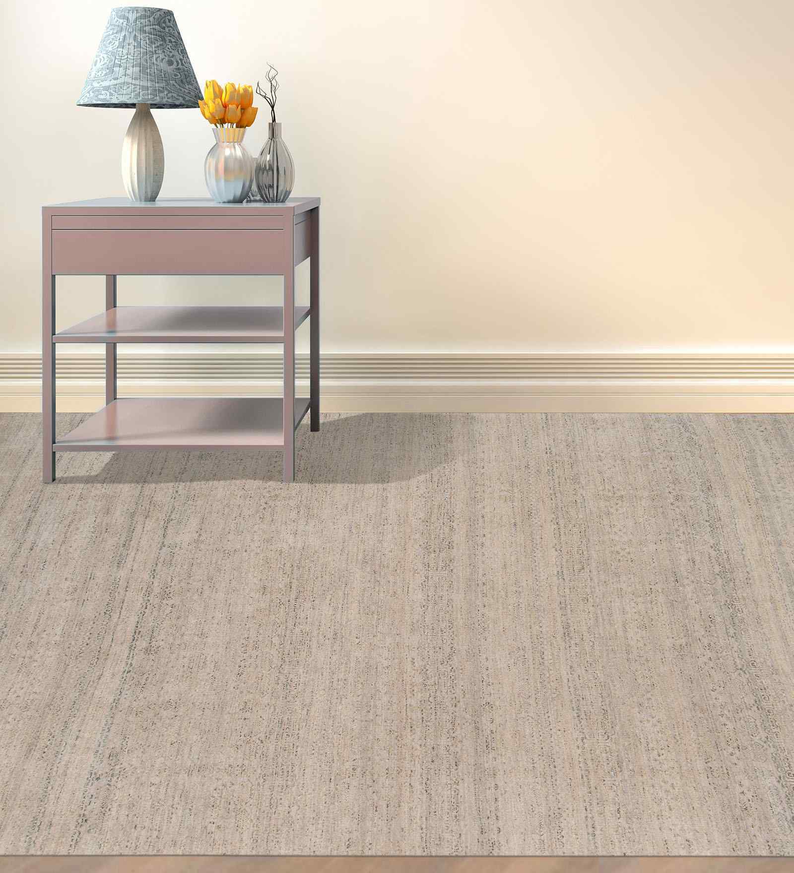 Ivory Transitional Raw Handspun NZ  Wool & Raw Handspun Silk 2x3 Feet Handmade  Dhurrie